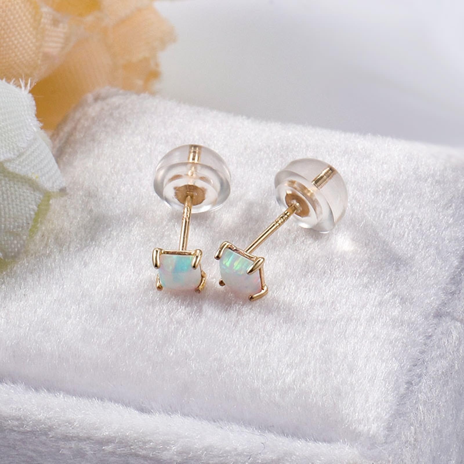 TYKHGFS Ohrringe aus 9-karätigem/14-karätigem/18-karätigem Gold für Damen, einfache hypoallergene Ohrstecker mit Opal-Schmuck