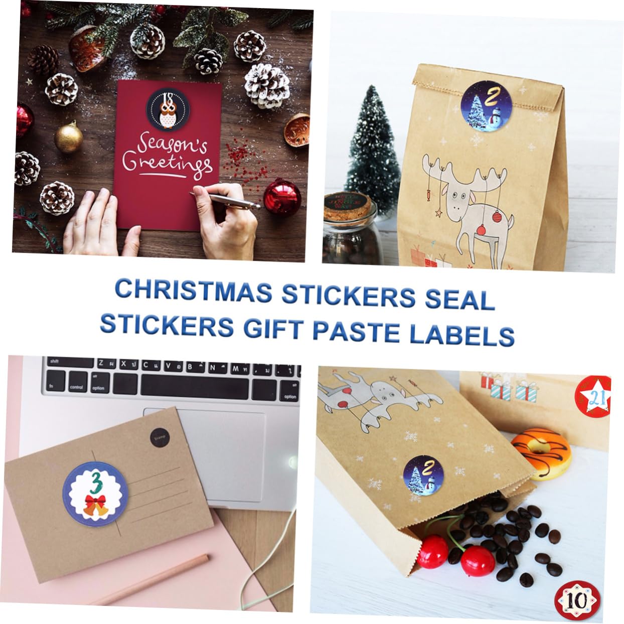 VILLCASE 36 Fogli Adesivi natalizi adesivo numero di natale adesivi decorativi cartellino stickers scrapbooking regalini natale adesivo sigillante etichetta adesiva natalizia Carta