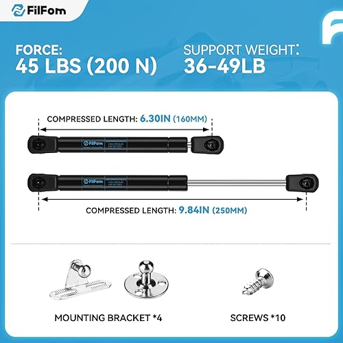 Miniatura 4 de Amortiguadores de gas de 10 pulgadas, 45 libras200N, soporte de elevación para caja de herramientas, tapa de almacenamiento de puerta de gabinete de