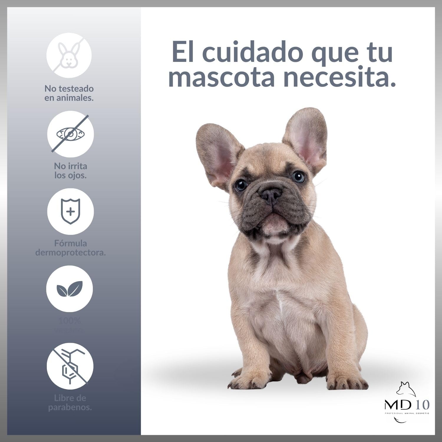 Champú para Bulldog Francés - Champú para Perros Hidratante y Dermoprotector con Vitamina D-Pantenol - Previene la Formación de Caspa - Vegano - Fabricado en España - 5 l - MD-10 COLLECTION