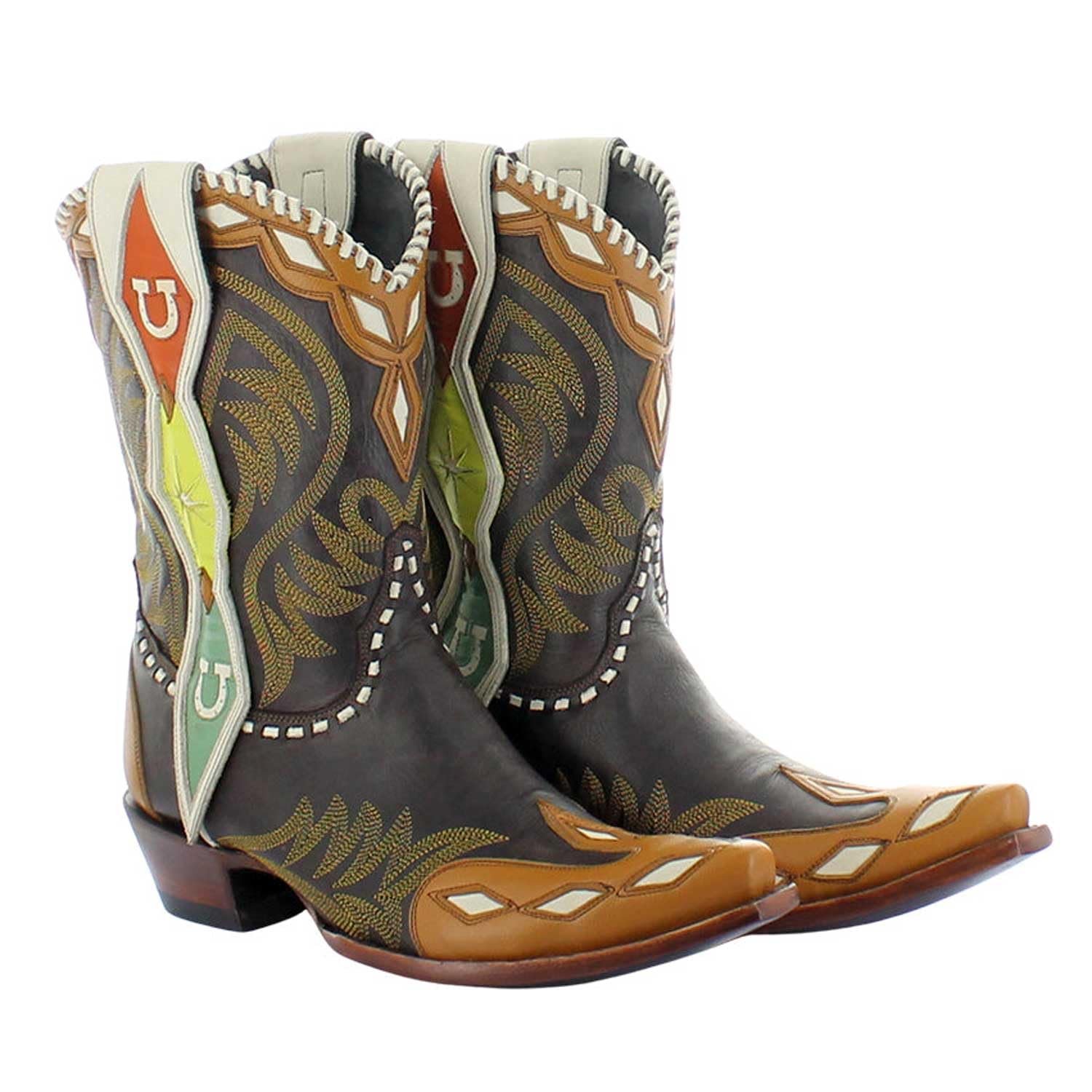 Old Gringo Womens Double D Atomic Ranch Boots Mid-Century Modern Design 9 5 Shaft Black Tan