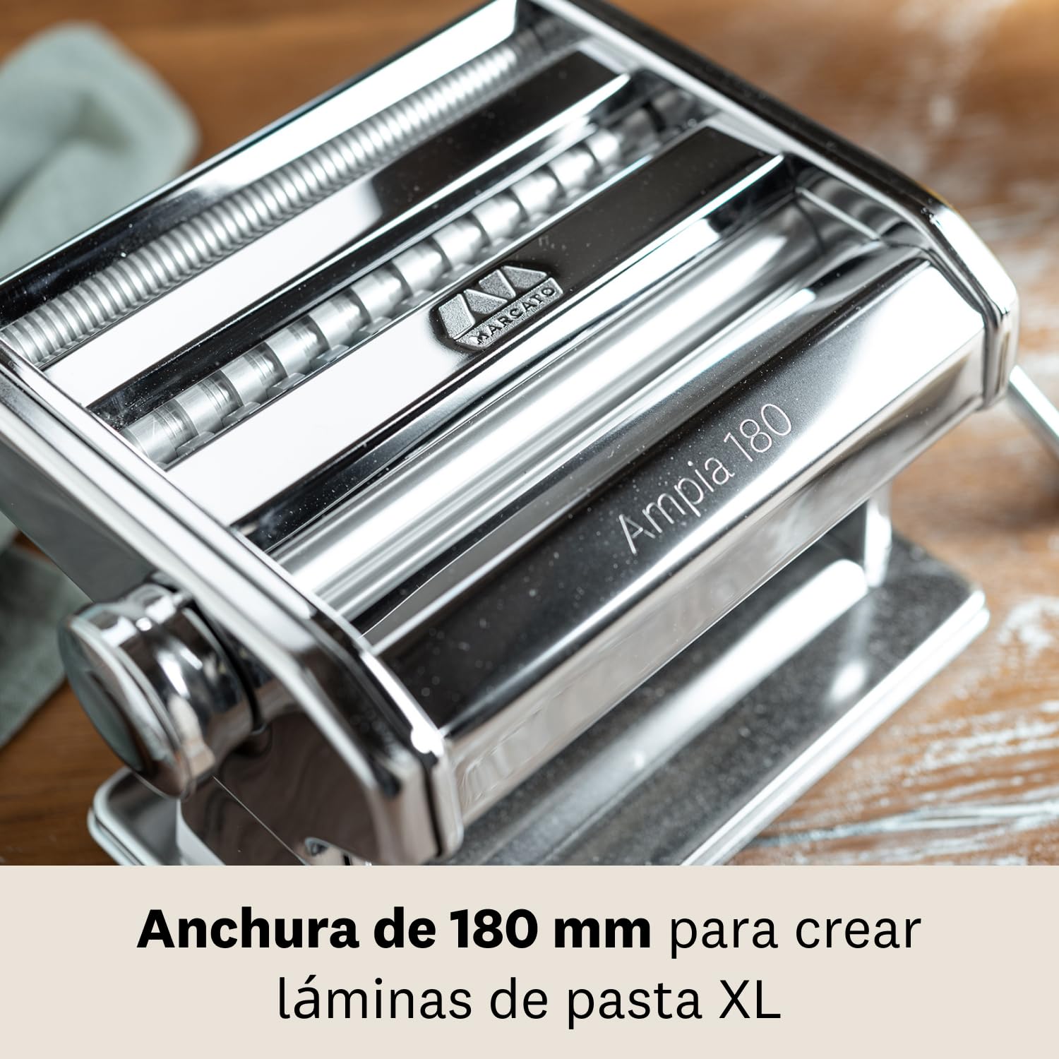 Marcato Ampia 180, Máquina para Pasta, Acero Cromado, Ancho 180 cm, 3 Accesorios Incluidos