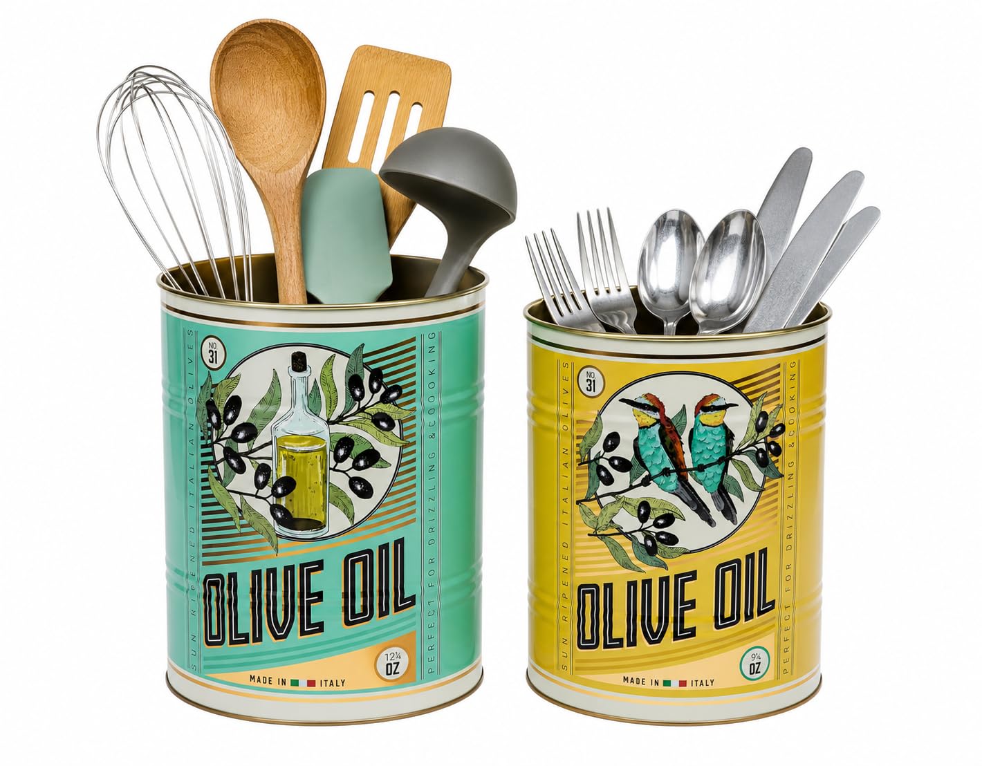 Rex London Olive Oil Storage Tin Set — Snack Tin Can Storage | Vintage Storage Tins | Retro Kitchen Accessories Decorative Tin | Tin Storage For Kitchen | Retro Decor Vintage Tin | Stackable Metal Tins