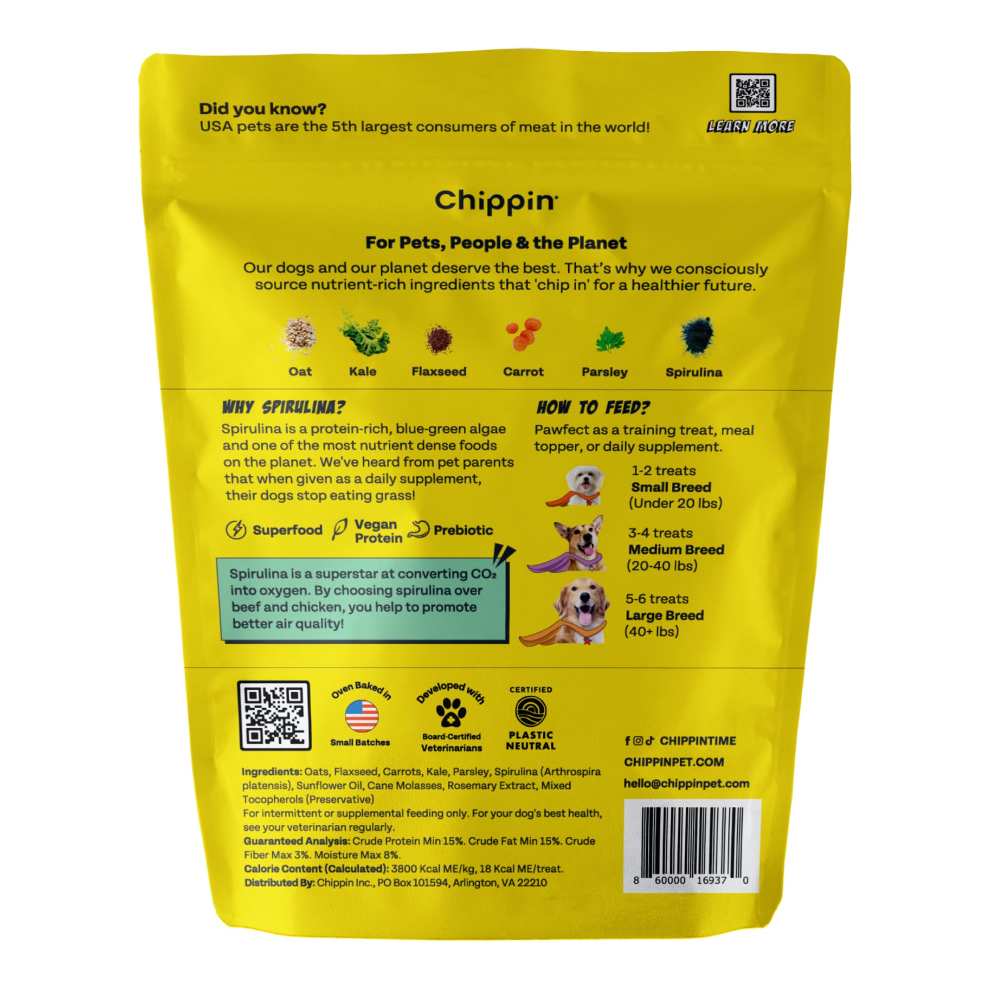 Chippin Hundeleckerli | Gesunde knusprige Hartkekse mit Hafer, Grünkohl, Flachs & Spirulina | Vegane Leckerlis für kleine, große Hunde | Welpen | backofengebacken mit natürlichen Zutaten |