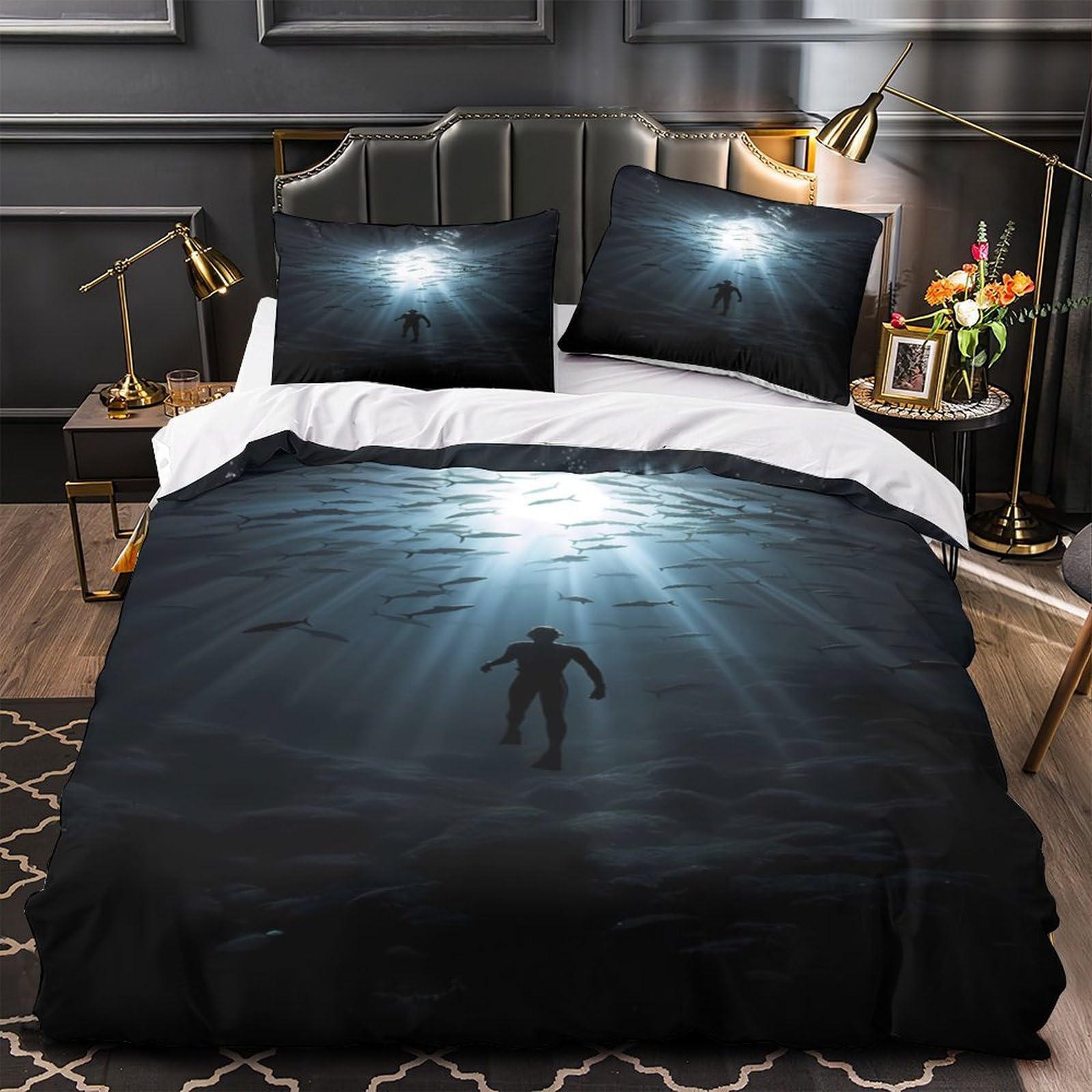 Housse de couette 135x200 plongeur sous-marin en microfibre haute densité