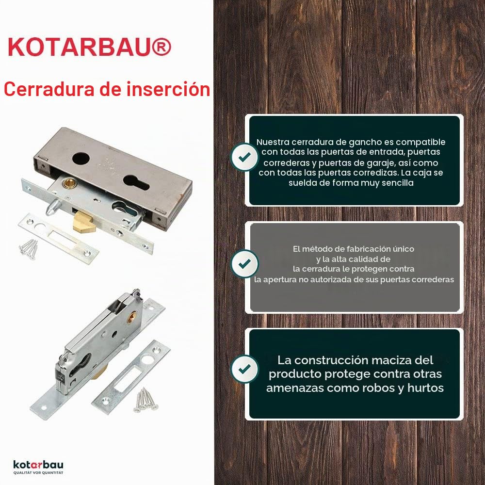 KOTARBAU® Cerradura de gancho para puertas correderas, 72/40, cerradura de seguridad, plata