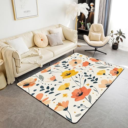 Feelyou Groovy - Alfombra de área de flores de 5 x 7 pulgadas, retro, floral, bohemio, alfombra decorativa para niños, niñas, adolescentes, 70S,