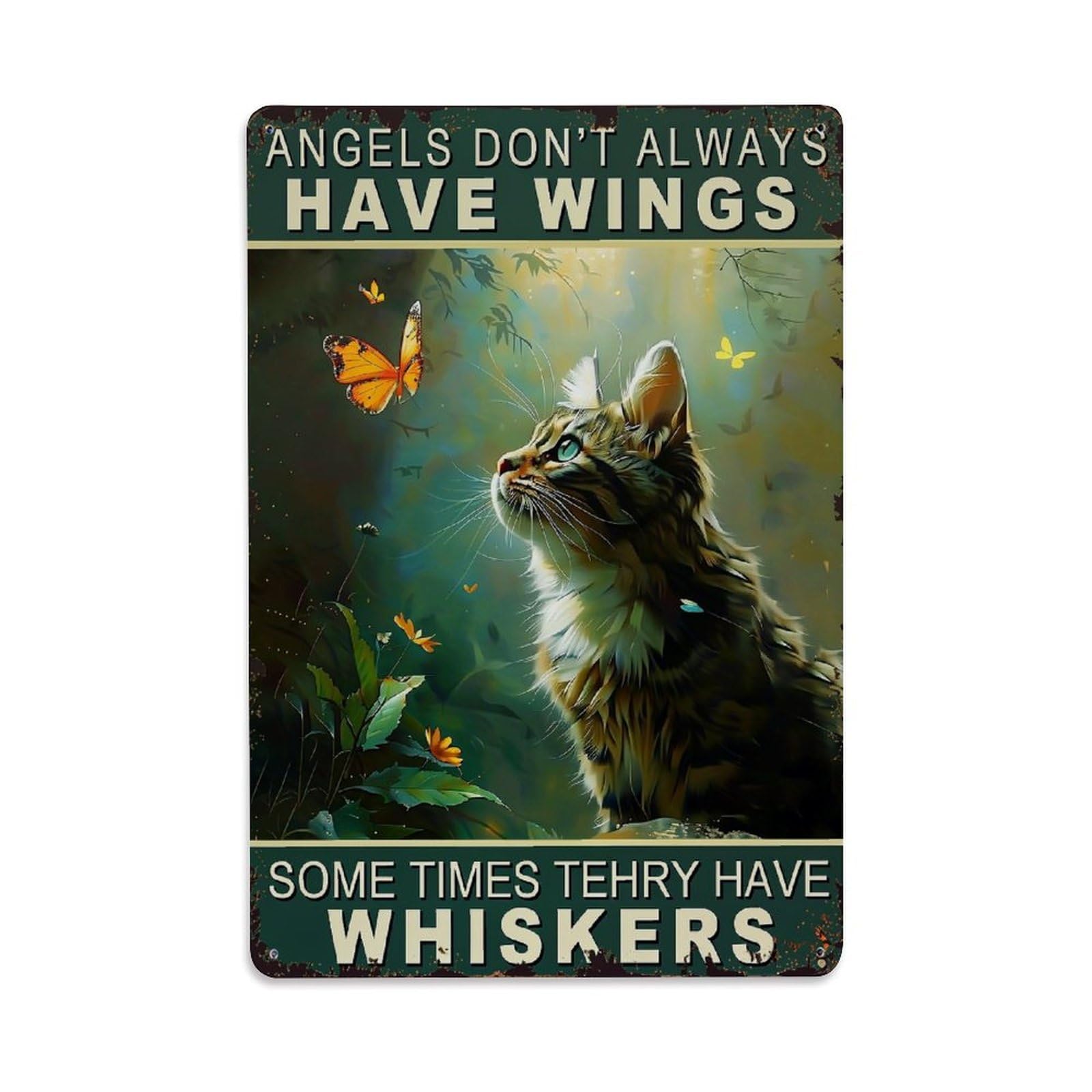 Bliveurn Vintage Cat Watching Butterfly In Forest Retro Metal Tin Sign, Metal Poster For Home, Gaming Room, Studio Workshop,Bar,Garage Wall Art Decor 8X12 Inch