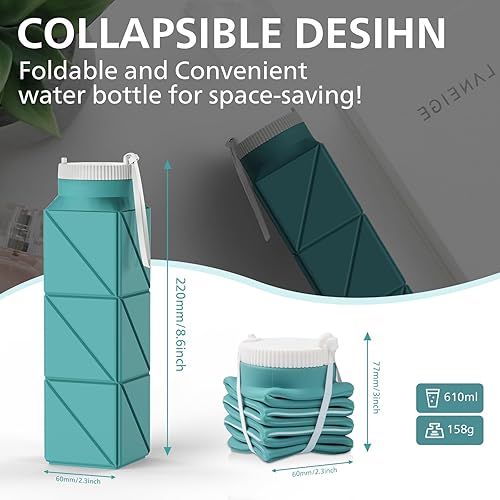 Vista 87 de Botellas de agua plegables de silicona de 20.6 onzas, plegables, a prueba de fugas, sin BPA, reutilizables, ligeras, portátiles, botellas de agua