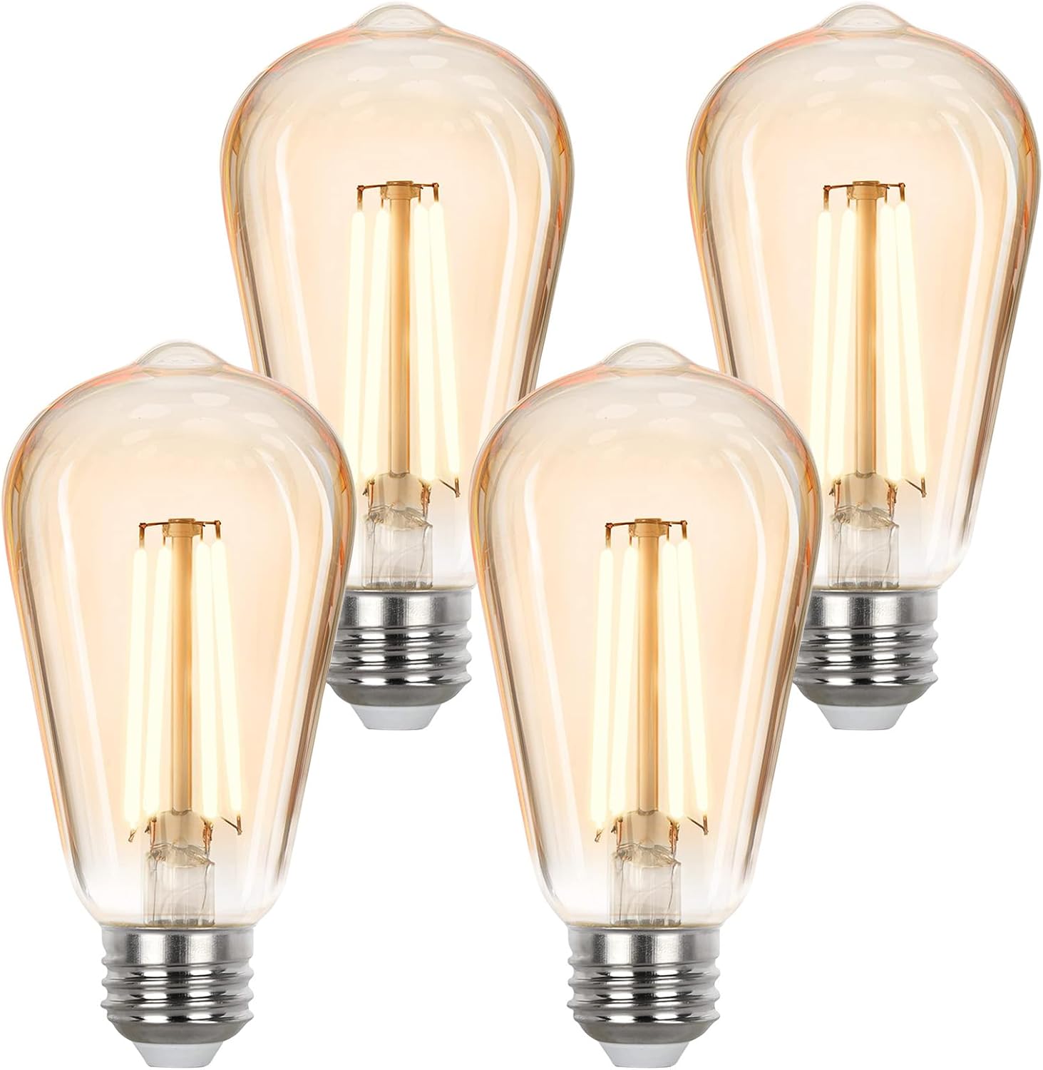 Sigalux Dimmable LED Edison Bulbs 40 watt Equivalent, E26 Light Bulb 2700K Warm White, Amber Glass ST58 Vintage LED Bulbs, 90+ CRI, 4.5W 400LM, E26 Base, 4 Pack