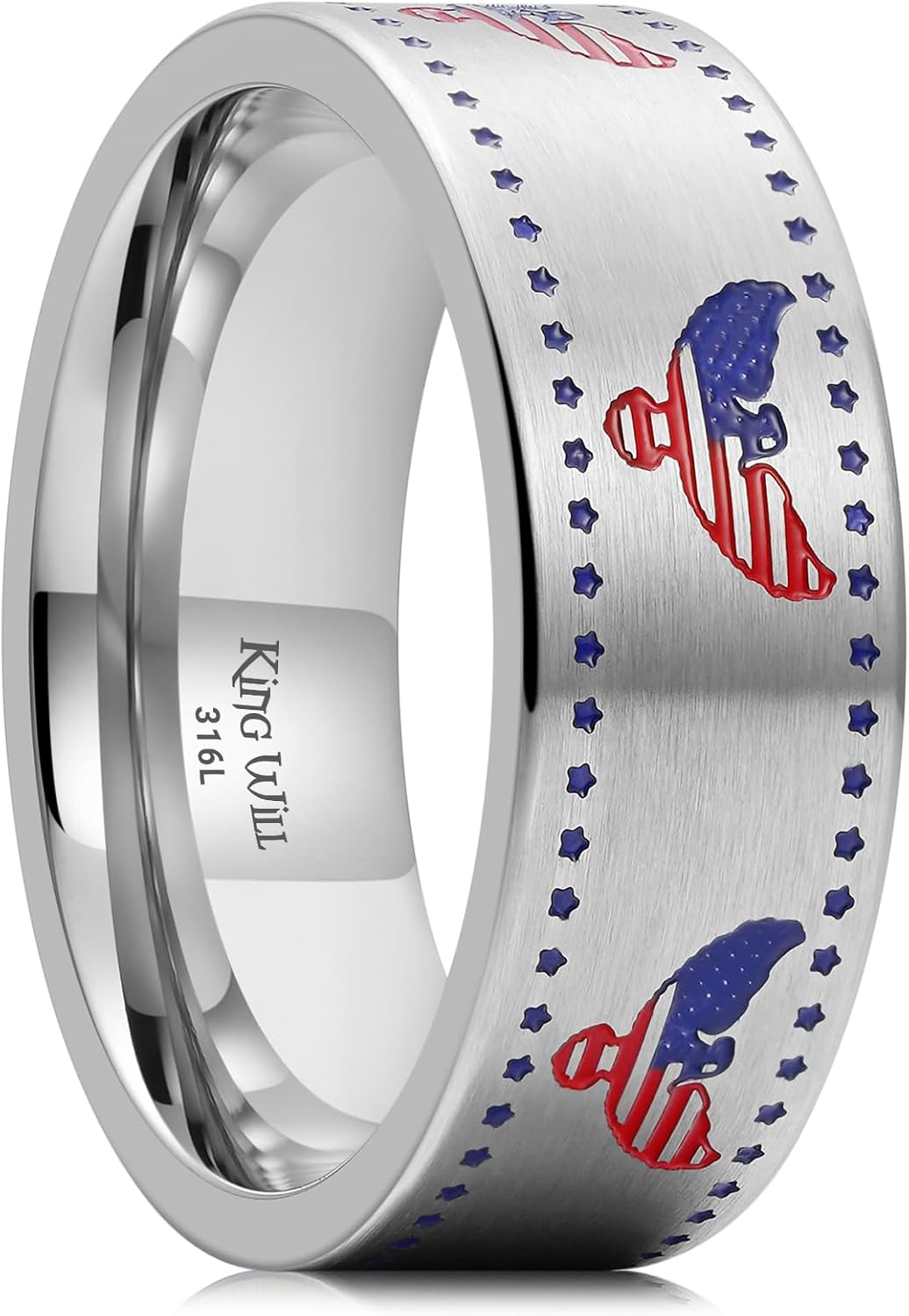 King Will Titianium Wedding Band for Men Women-8mm Width Silver Wedding Band Color Laser Engraved Gold/Blue HERO, Lightweight and Durable Promise Ring Comfort Size 8-12
