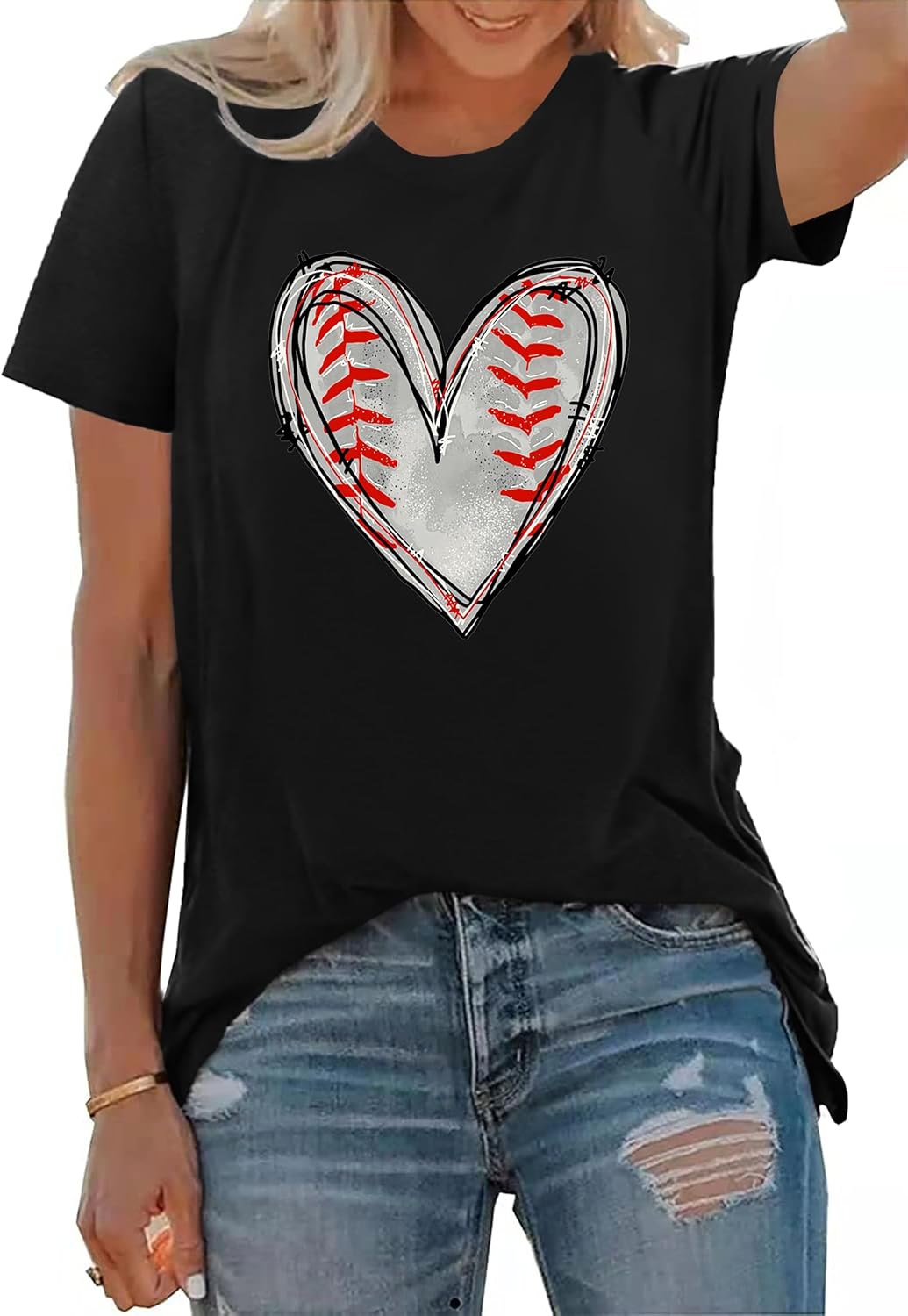 PECHAR Baseball Shirts Women Baseball Mom Shirt Tee Baseball Heart Graphic Tee Game Day Gifts Funny Short Sleeve Top