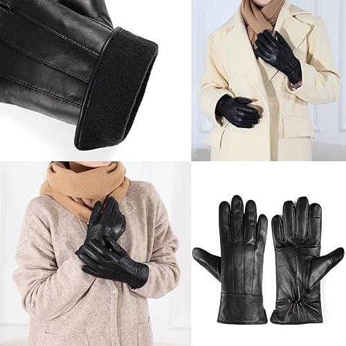 Miniatura 4 de DOOWELL Guantes para mujer para clima frío,Guantes de cuero de moda con dedos inteligentes para pantalla táctil,Guante elástico
