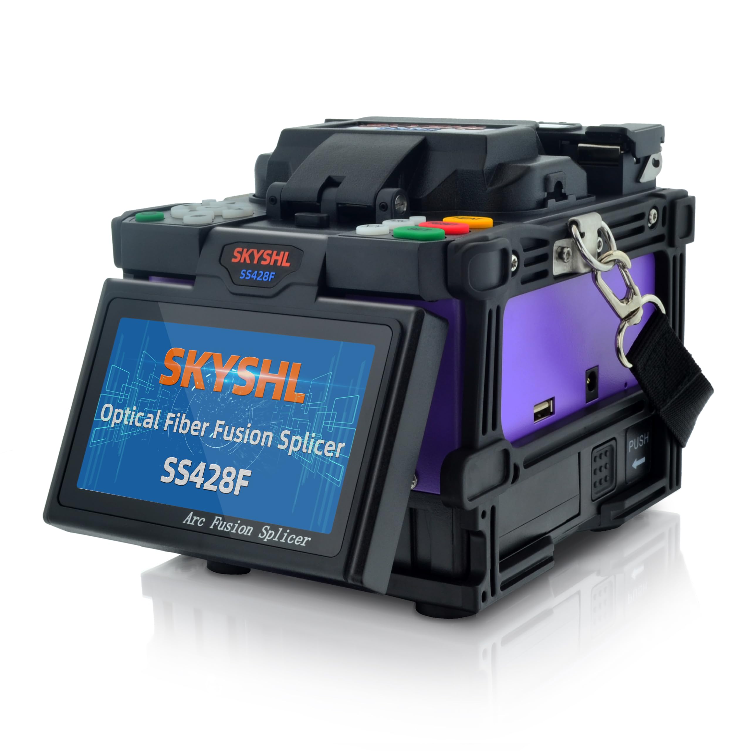 Soudeuse Fibre Optique de Soudage （Avec 10*Électrode,2*Batterie au Lithium et Chargeur de Voiture) Faible Perte d'épissure Cœur-à-Cœur Alignement Épisseuse par Fusion Splicer(SS428F-522)