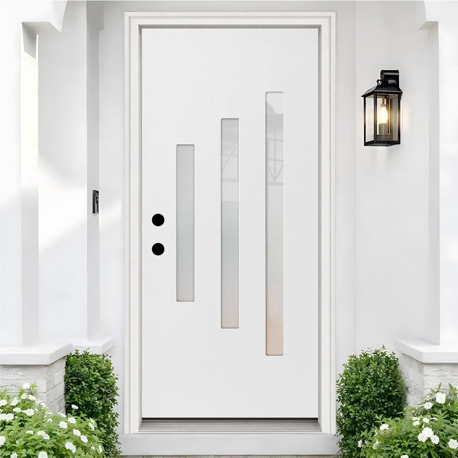 36 * 80 Front Door with Brickmould-Fiberglass Entry Door-Modern Exterior Door with Frost Glass(Inswing Left 4-9/16, Primed)
