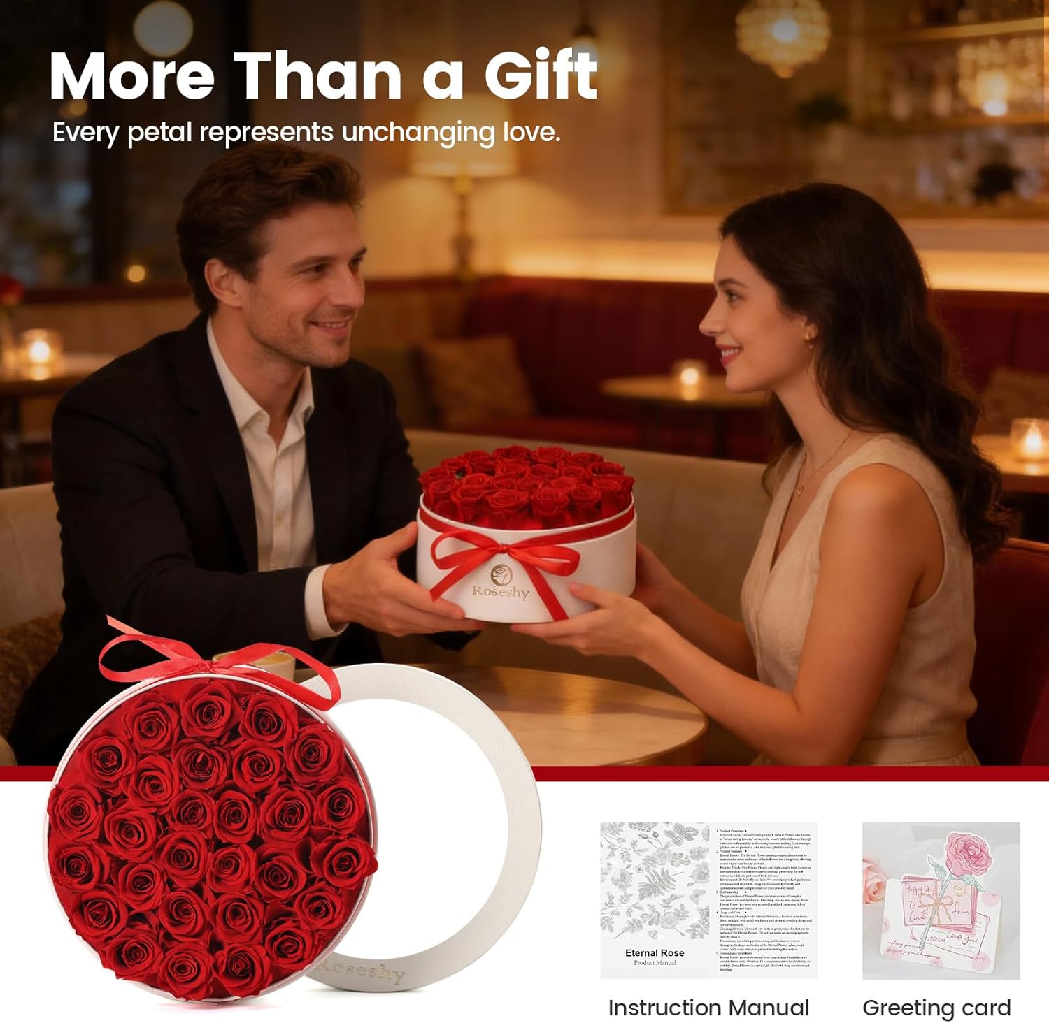 Valentines Day Flowers Roses Gifts for Her,28pcs Red Forever Preserved Roses in Round Gift Box,Valentines Day Delivery Prime Gifts-Roses Gifts for Women,Mom.