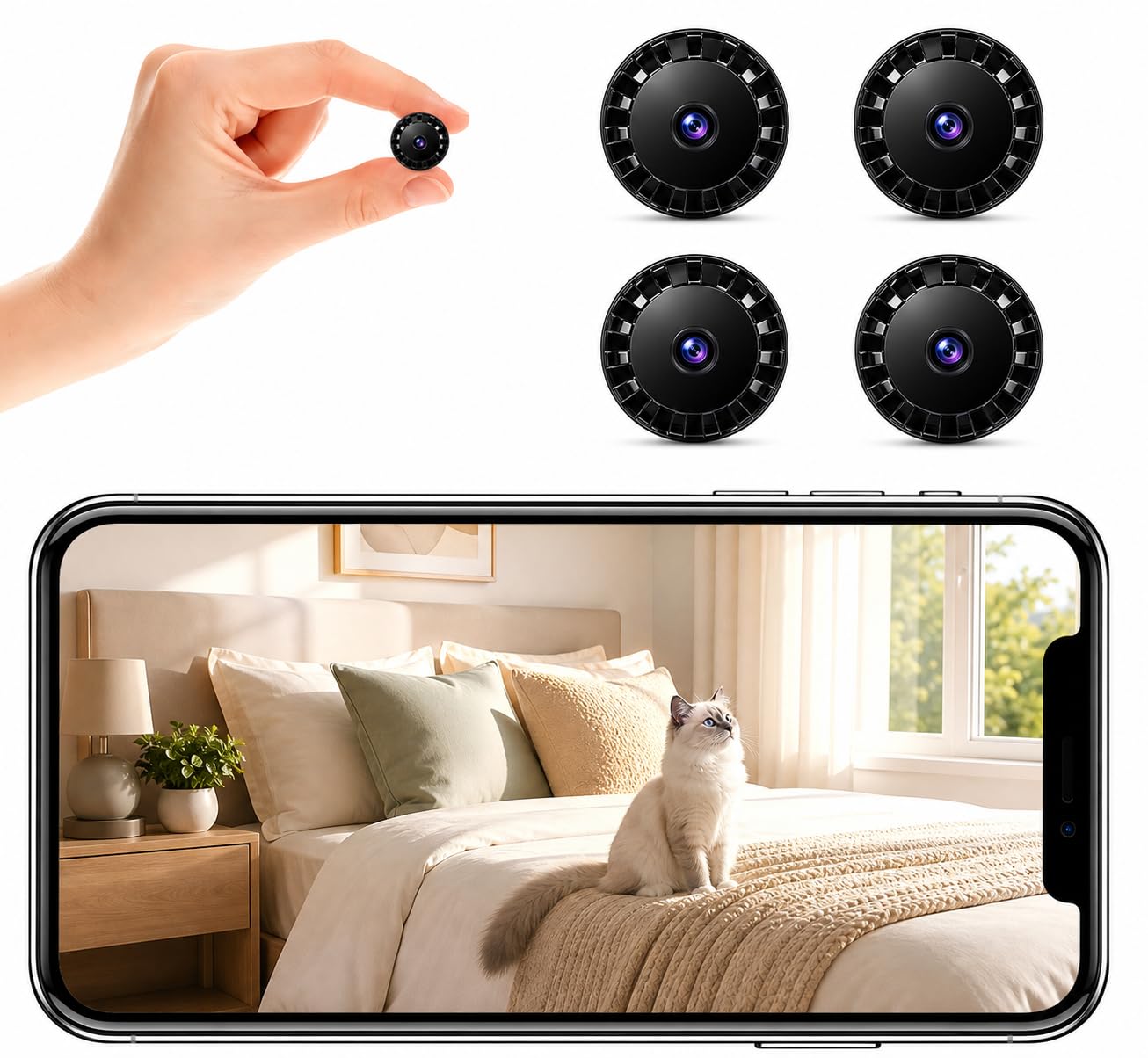Mini Telecamera Spia WiFi Interno/Esterno, Videocamera Sorveglianza 1080P, Visione Notturna, Rilevamento di Movimento, Controllo Remoto Con App per Casa/Bambini A/Y (Black, Mini 4 PCS)