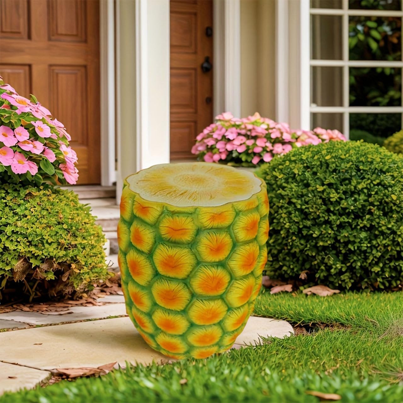 Outdoor Garden Stool, Pineapple Stool Decorative, Resin Accent Seat & Outdoor Side Table for Living Room, Entryway, Patio, Garden (Pineapple Stool)
