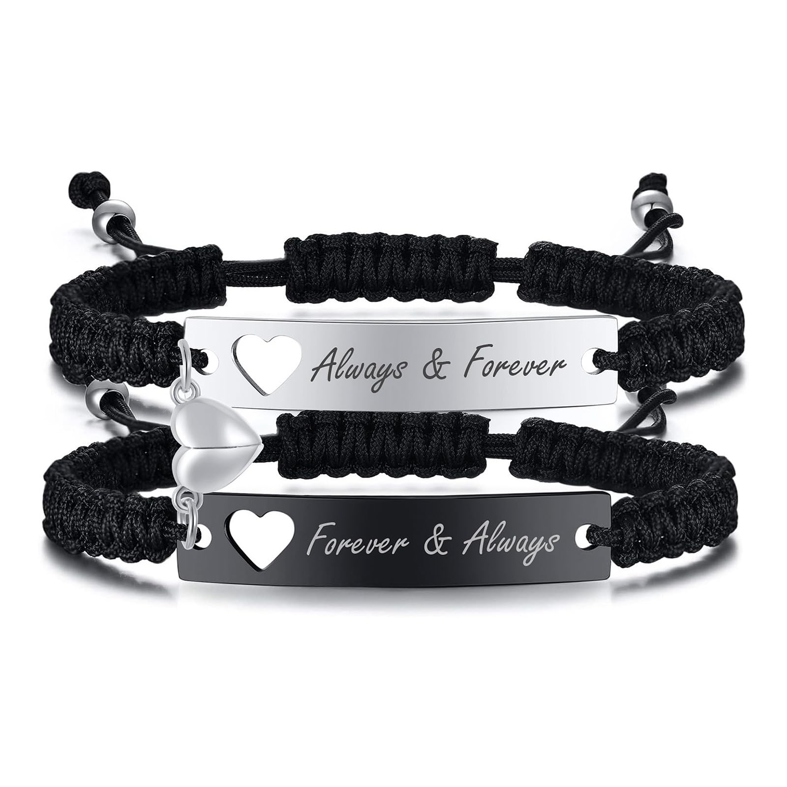 Magnetic Matching Bracelets For Couples - Personalised Stainless SteelBraided Rope Adjustable Mutual Attraction Couples Bracelets Distance Relationship Bracelet for Him and Her Soulmate