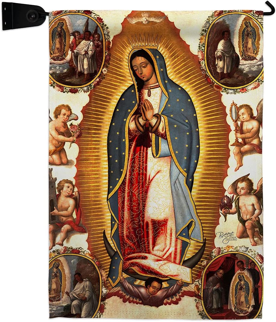 Our Lady of Guadalupe Burlap Garden Flag Religious Faith Hope Grace Peace Dove Christian Religion Easter Small Decorative Gift Yard House Banner Double-Sided Made In USA 13 X 18.5