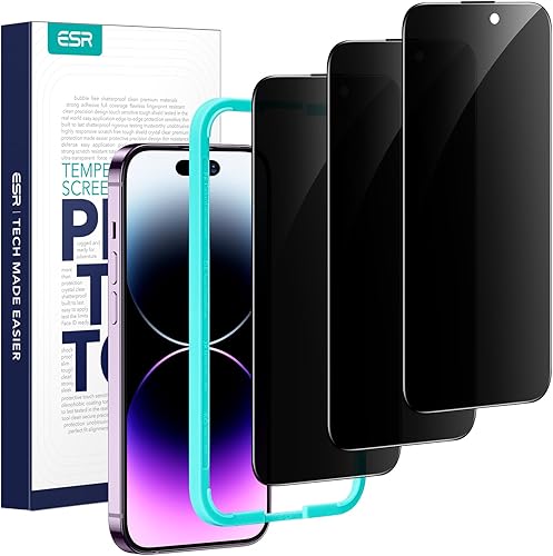 Miniatura 26 de ESR Paquete de 3 protectores de pantalla de privacidad para iPhone 15 Pro, protector de pantalla de privacidad de vidrio templado antiespía, bordes