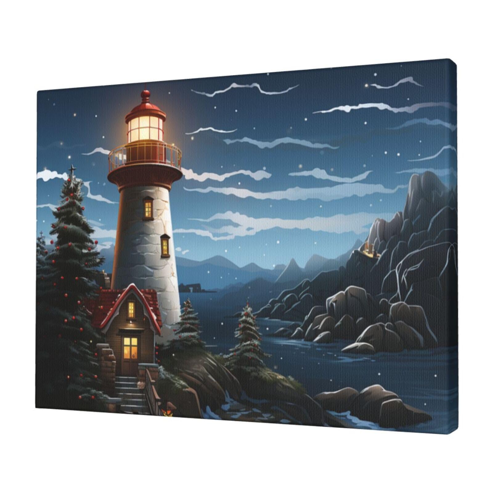 FodPand Canvas Wall Art for Living Room Wall Decor 12"x16" Modern Artwork Painting Pictures Hanging Canvas Prints Santa Claus Lighthouse Aesthetic Wall Art for Bedroom Bathroom Office Wallart Decor