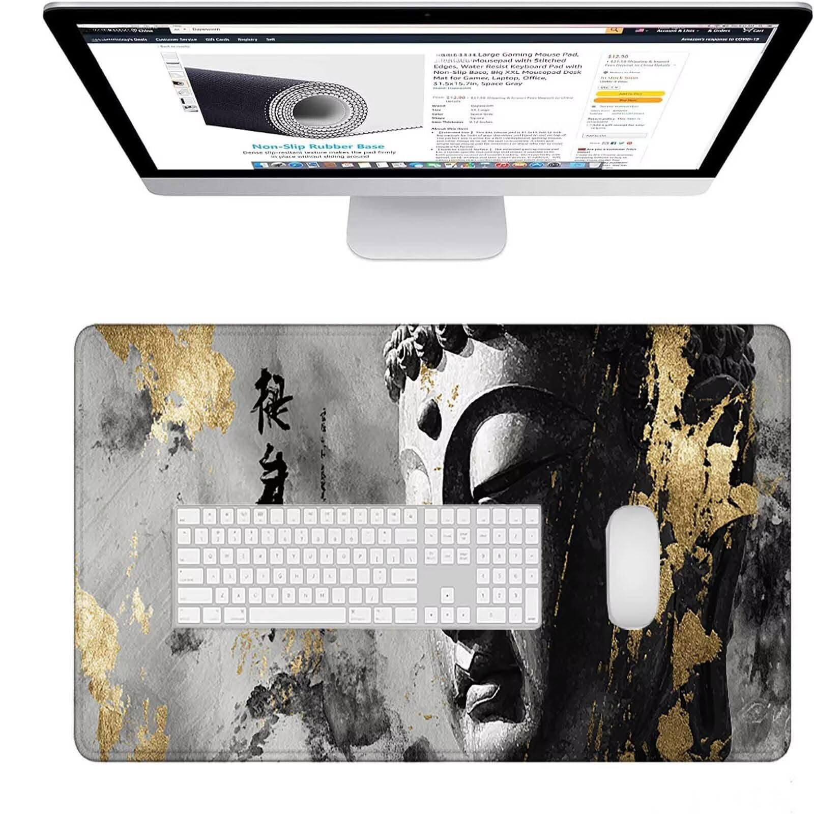 Podkładka pod mysz XXL 1200 x 600 x 3 mm, szara zmywalna podkładka pod mysz, Zen Mouse Pad akcesoria do gier, z antypoślizgową gumową podstawą na biurko do komputera, pracy, domu, prezent dla mężczyzn