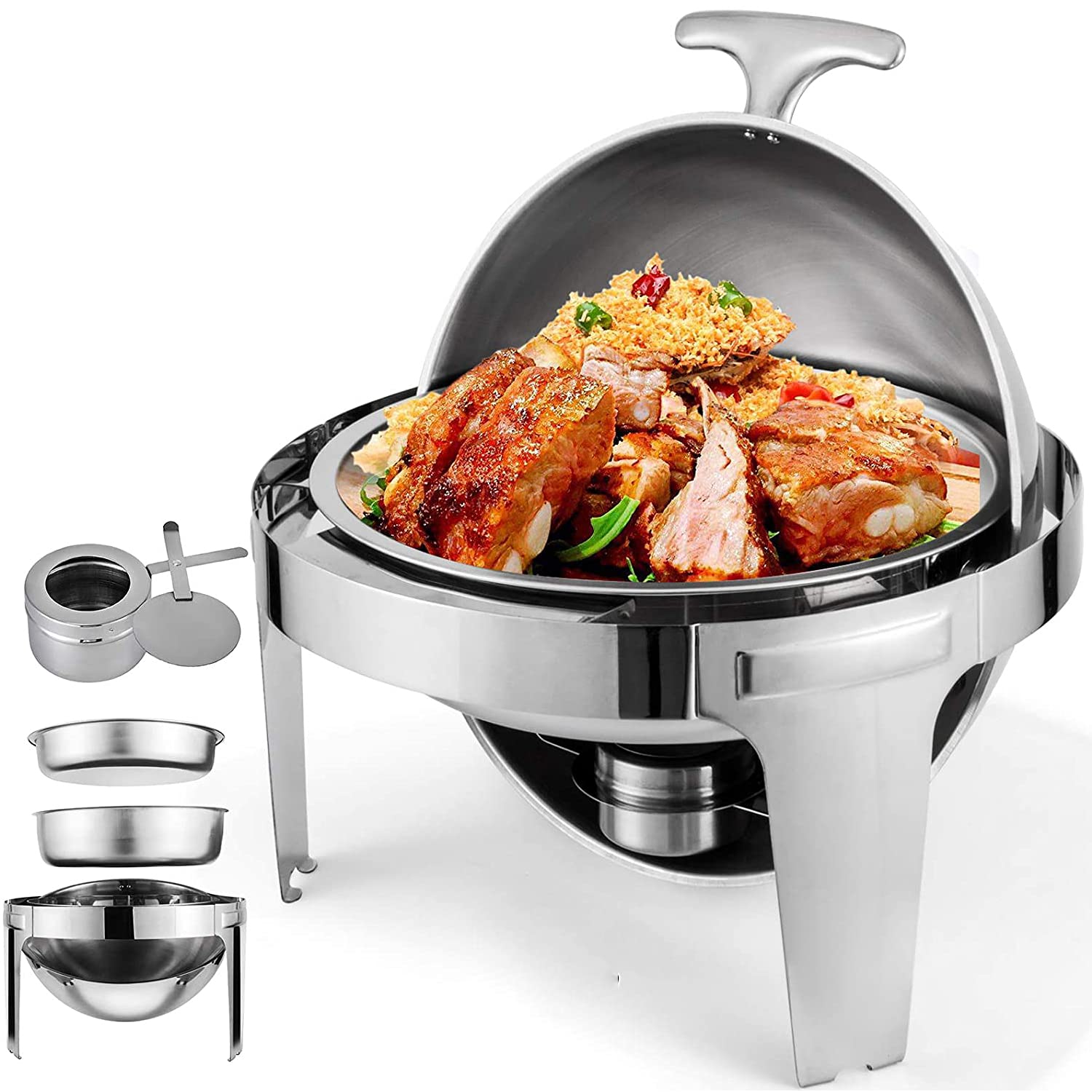 Buy Round Chafing Dish Buffet Warmer, Stainless Steel Alcohol Stove