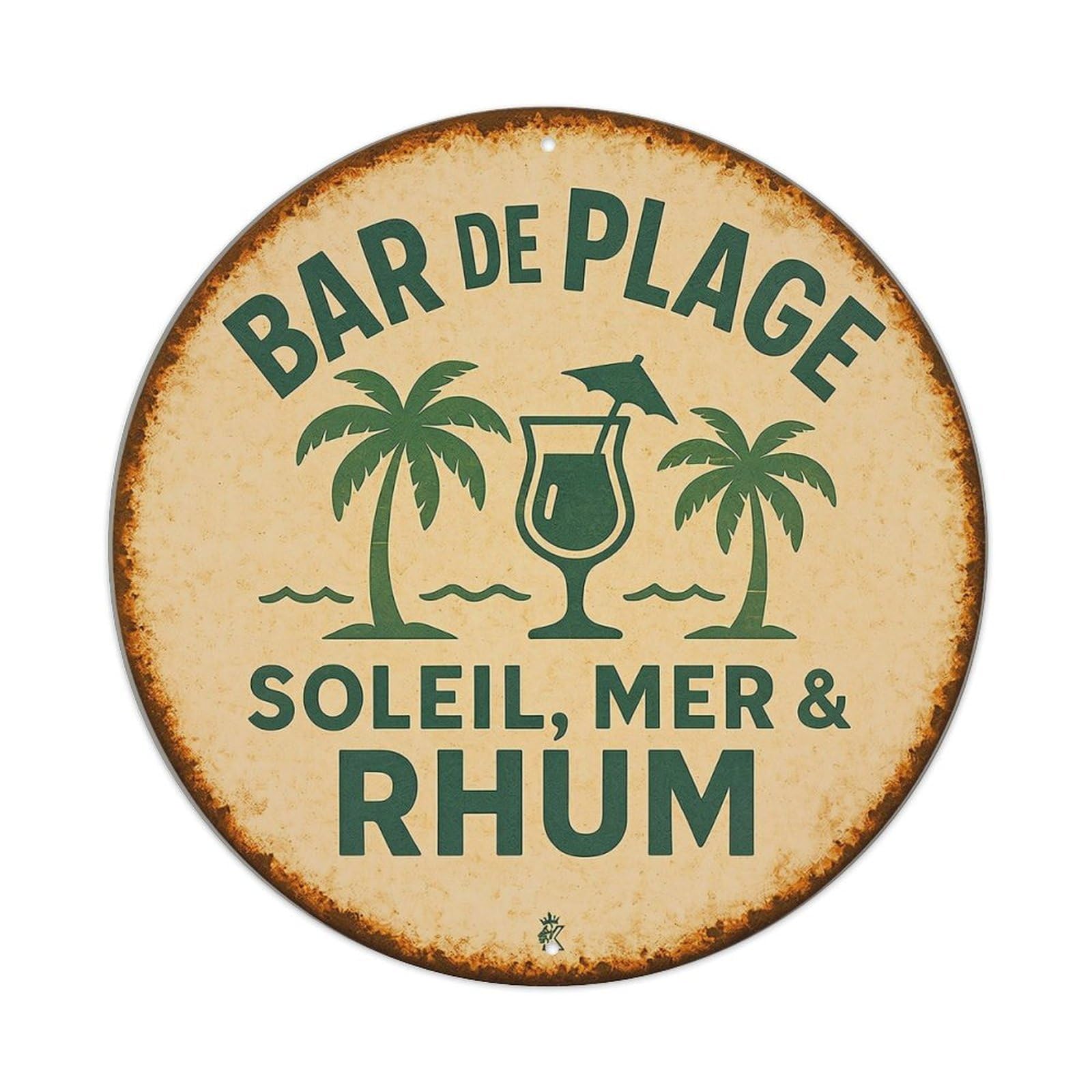 Bar De Plage Palm Trees Cocktail Glass Sun Sea Rum_2 Metal Tin Sign Plaque