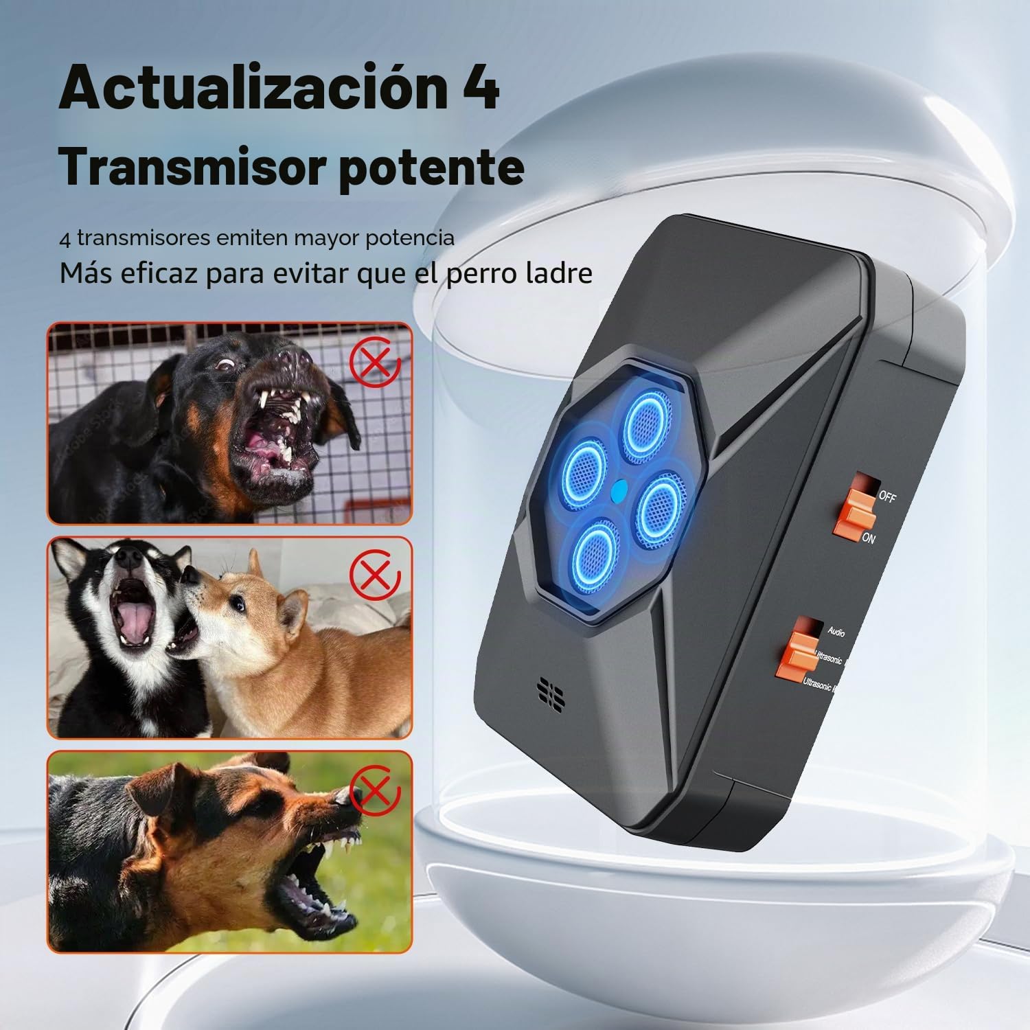 WUGEIN Ahuyentador de Perros Ultrasonidos,3 Frecuencias antiladridos,USB Recargable,Dispositivo Impermeable automático antiladridos Interior Exterior para Perros Pequeño Mediano Grande,33FT Alcance