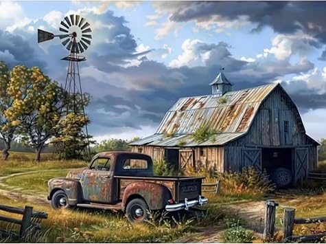 KTHOFCY 5D DIY Country Scene Diamond Painting Kits for Adults,House Truck Full Drill Embroidery Cross Stitch Crystal Rhinestone Paintings Pictures Arts Wall Decor Painting Dots Kits 11.8X15.7 inch
