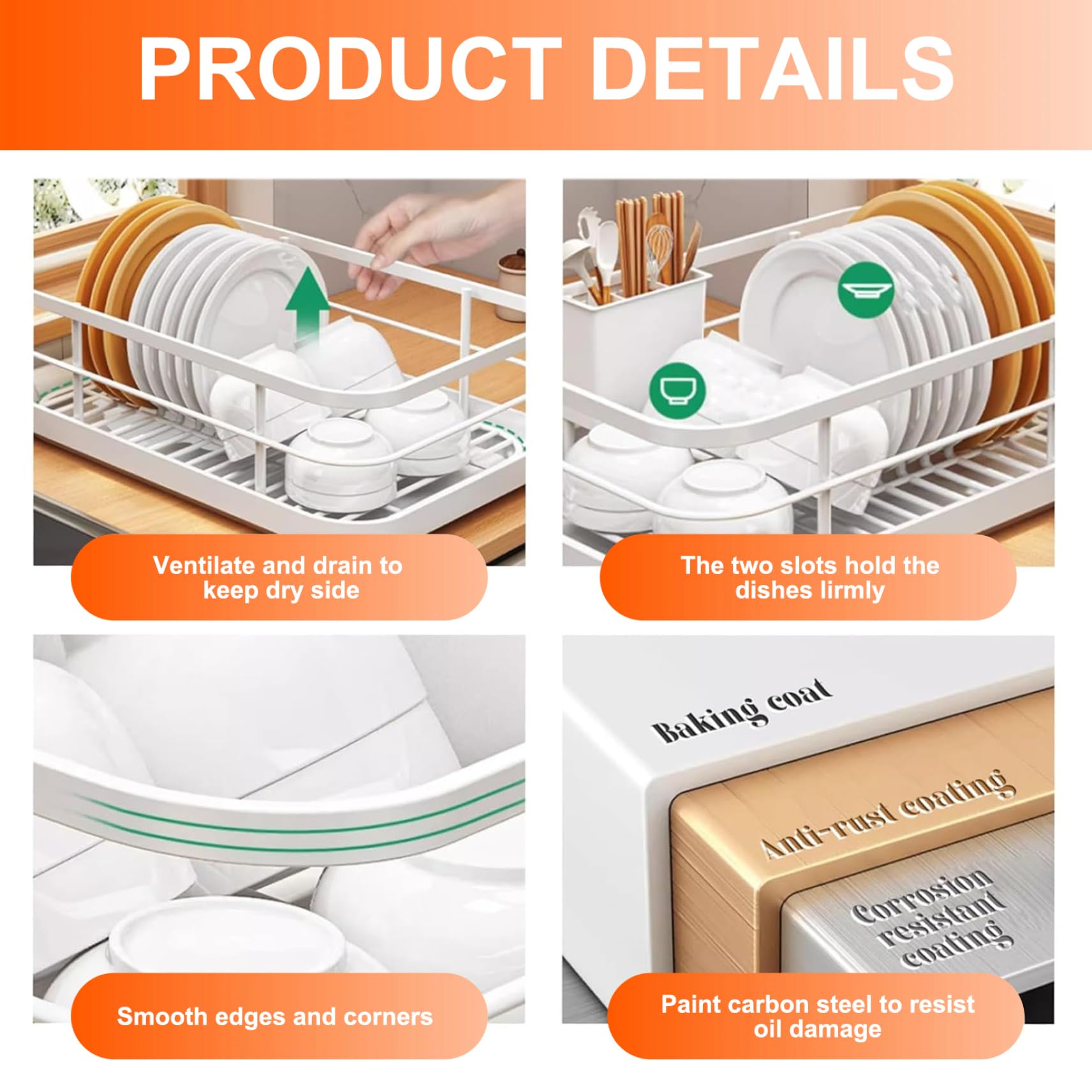 Estante de secado de acero al carbono que ahorra espacio con soporte para cubiertos, organizador de cocina ideal para uso eficiente en el hogar y restaurante, diseño duradero y elegante
