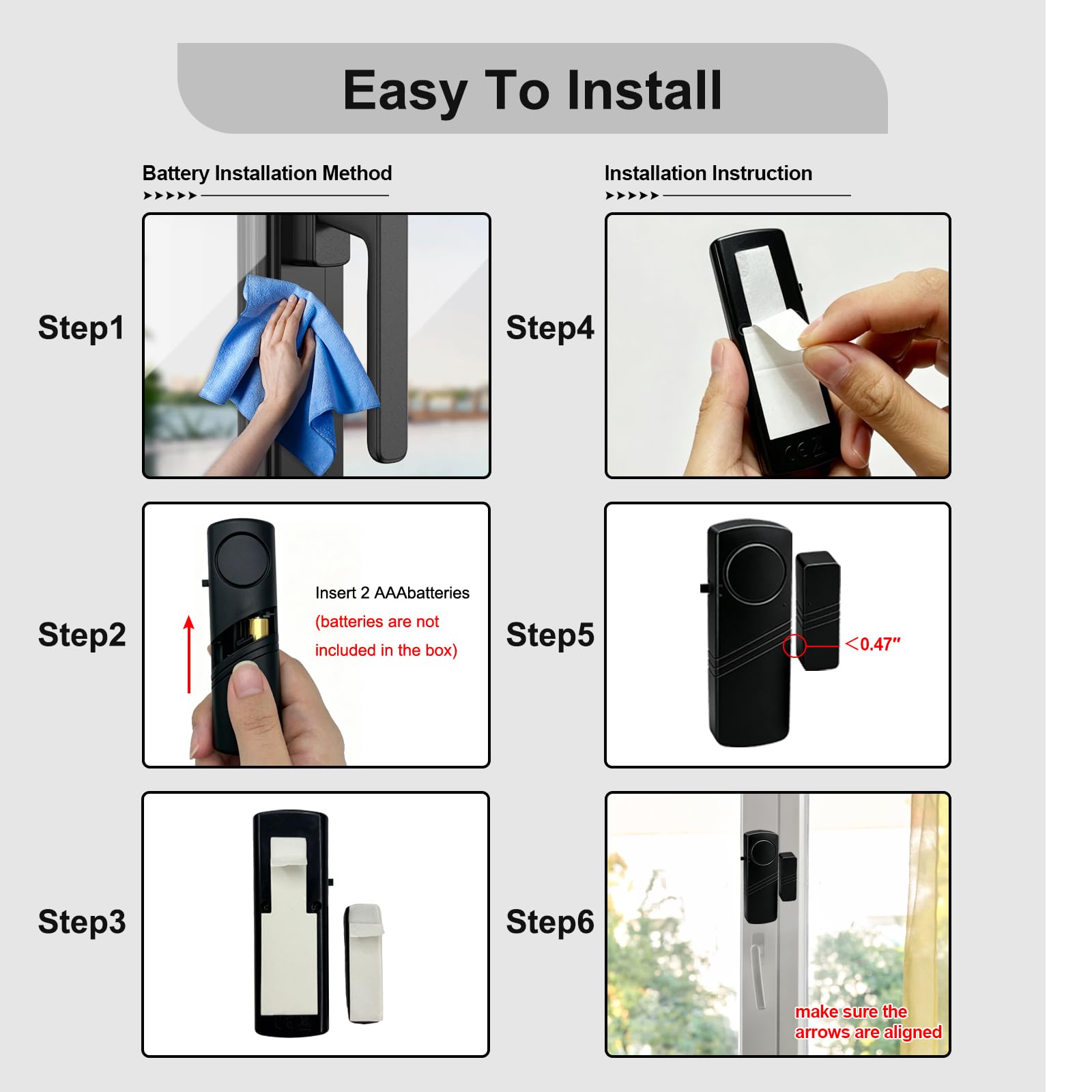 Alarma de puerta y ventana, sensor de seguridad para el hogar de 90 dB para seguridad de los niños, alerta de robo para casa, apartamento, oficina, hotel y ventana de piscina, color negro (paquete de