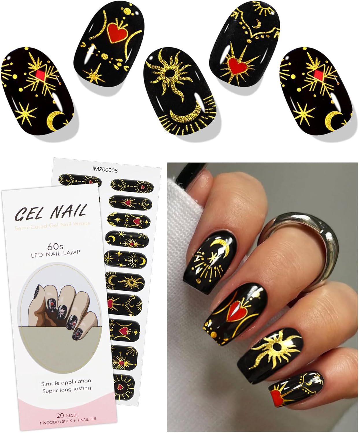 JMEOWIO Maan Ster Zwart Nagelfolie UV Gel Nail Art Sticker Nagelsticker Selbstklebend Nagel Decoratie