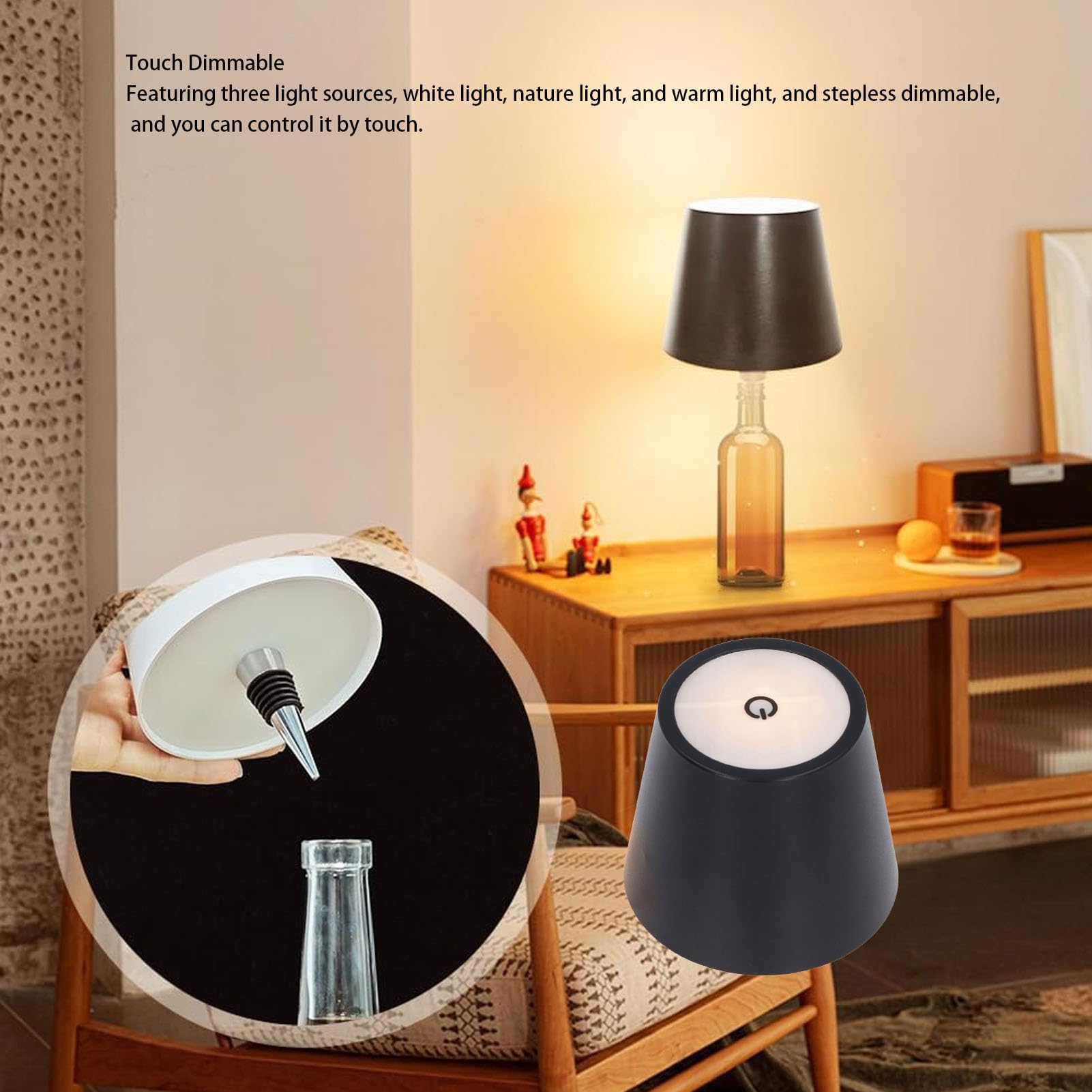 Lampe LED Pour Bouteille De Vin, 3 Couleurs, Intensité Variable