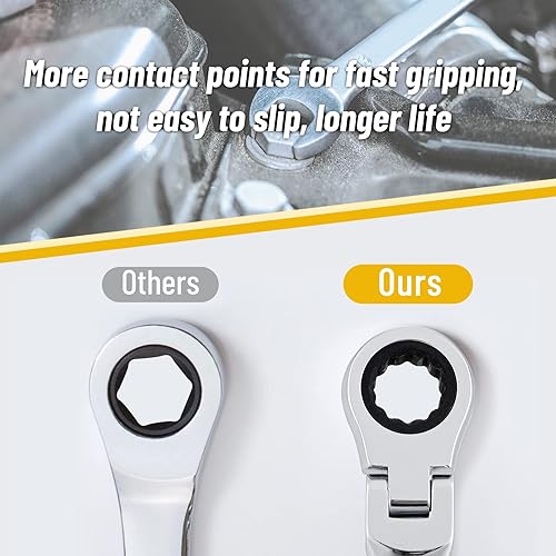 Miniatura 3 de Llave de trinquete de 0.827 in, llave de engranajes de cabeza flexible métrica de 12 puntos, llave de extremo de caja de trinquete, 72 dientes,