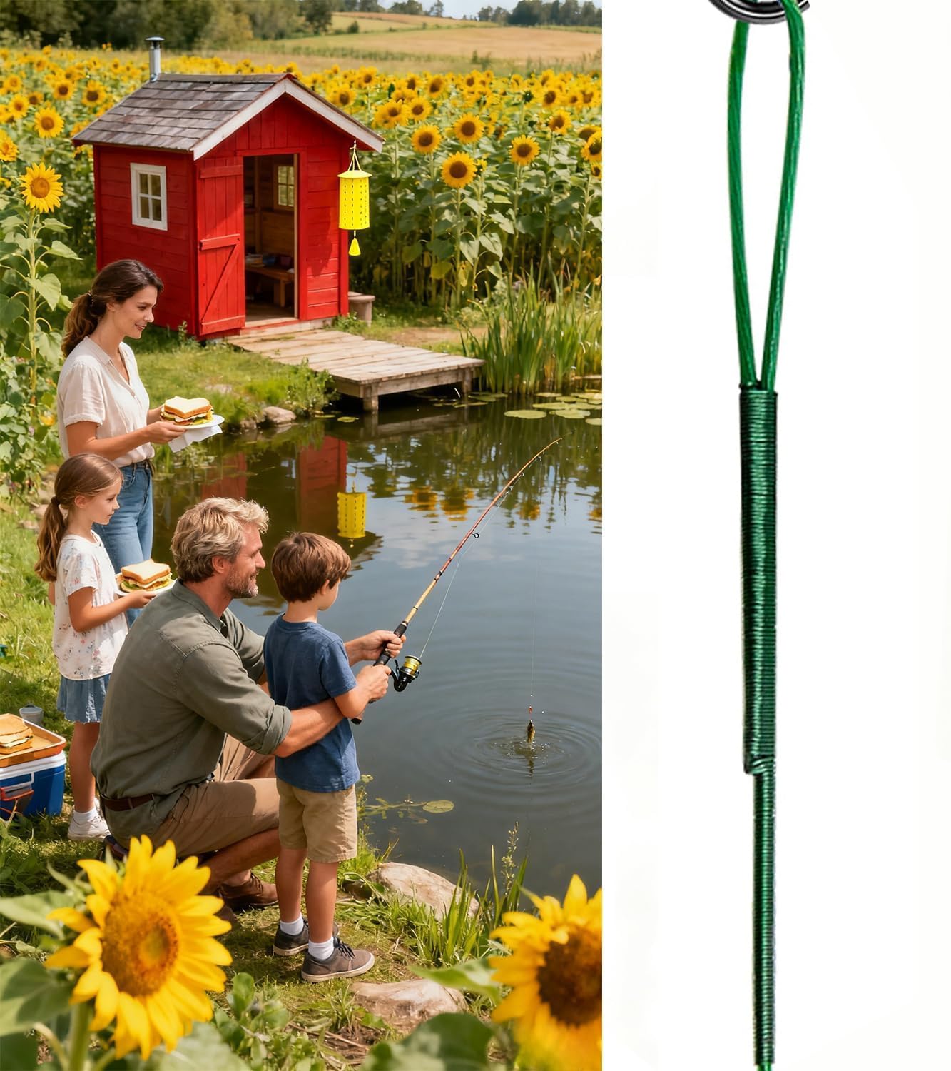 KIMHOME Ganchos de pesca verdes de 20 cm con líder (prueba de 22,7 kg), paquete de 20 alambres resistentes antimordida, acero al carbono resistente a la corrosión, afilados para lucio, peces