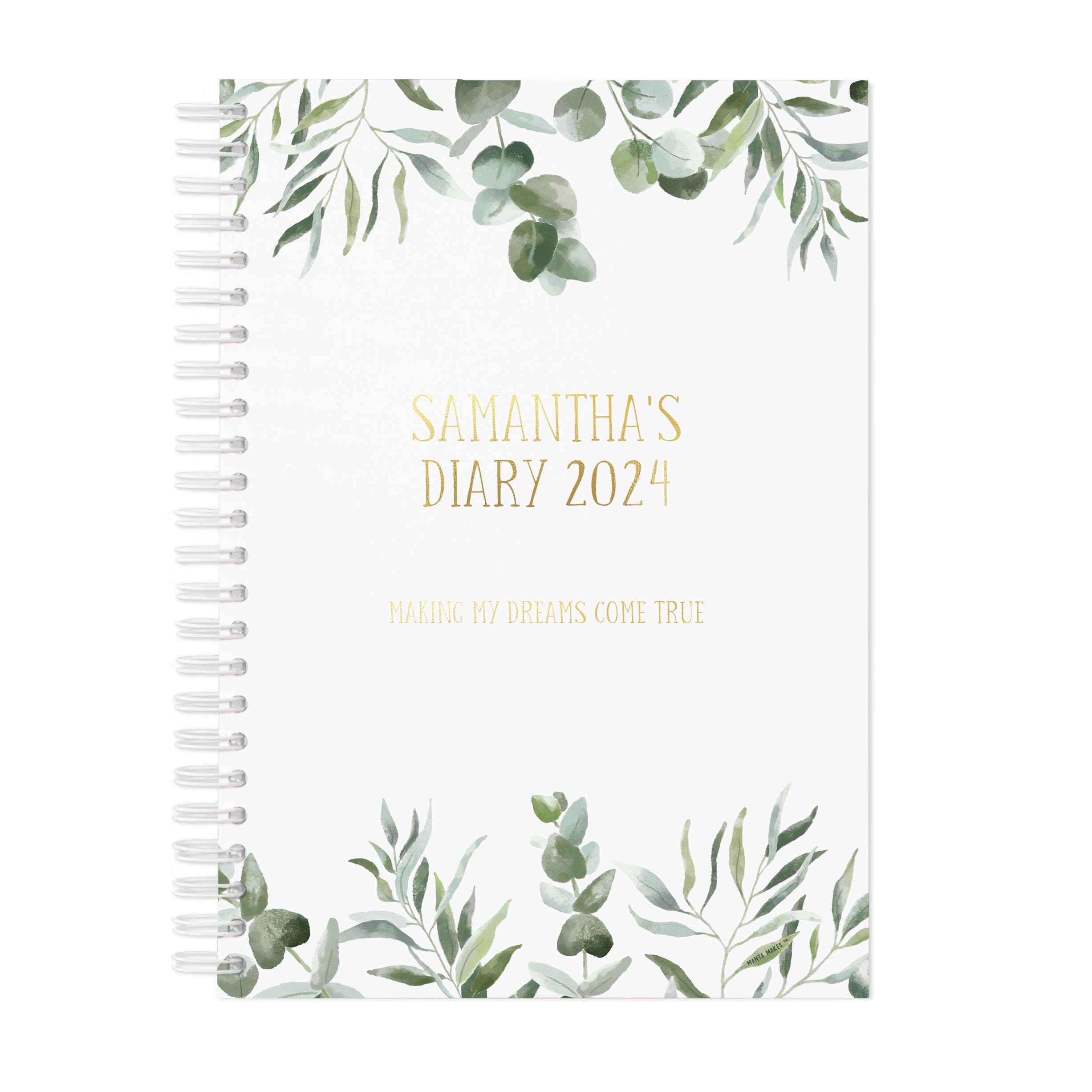 Manta Makes Personalised 2026 diary week to view diary | Wildflower Wisteria or Eucalptus 2026 A5 Diary | 2026 diary weekly diary | organiser 2026 (A5 Hardback, Eucalyptus)