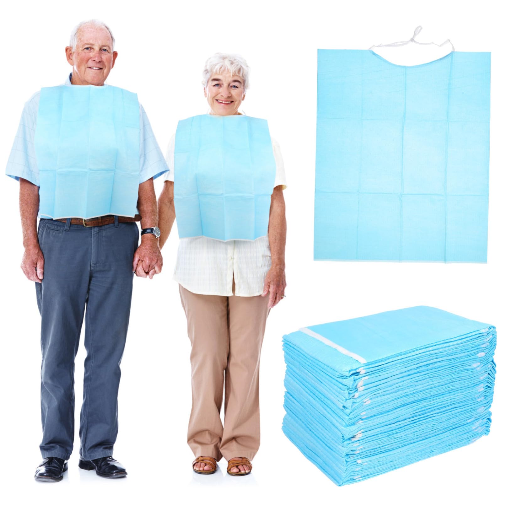FOMIYES 30Pcs Adult Bibs for Eating, Waterproof Bibs Dining Clothing Protector Elders Apron Bib Oilproof Senior Feeding Bib for Women Men Sky-blue