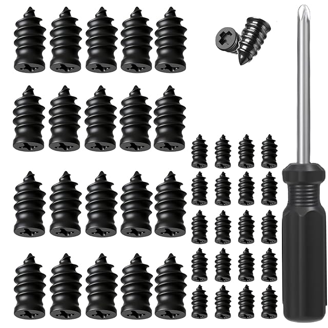 Tire Repair Nails Kit with 2 Sizes Screw in Tire Repair Plugs with Box and Screwdriver Fast Self-Service