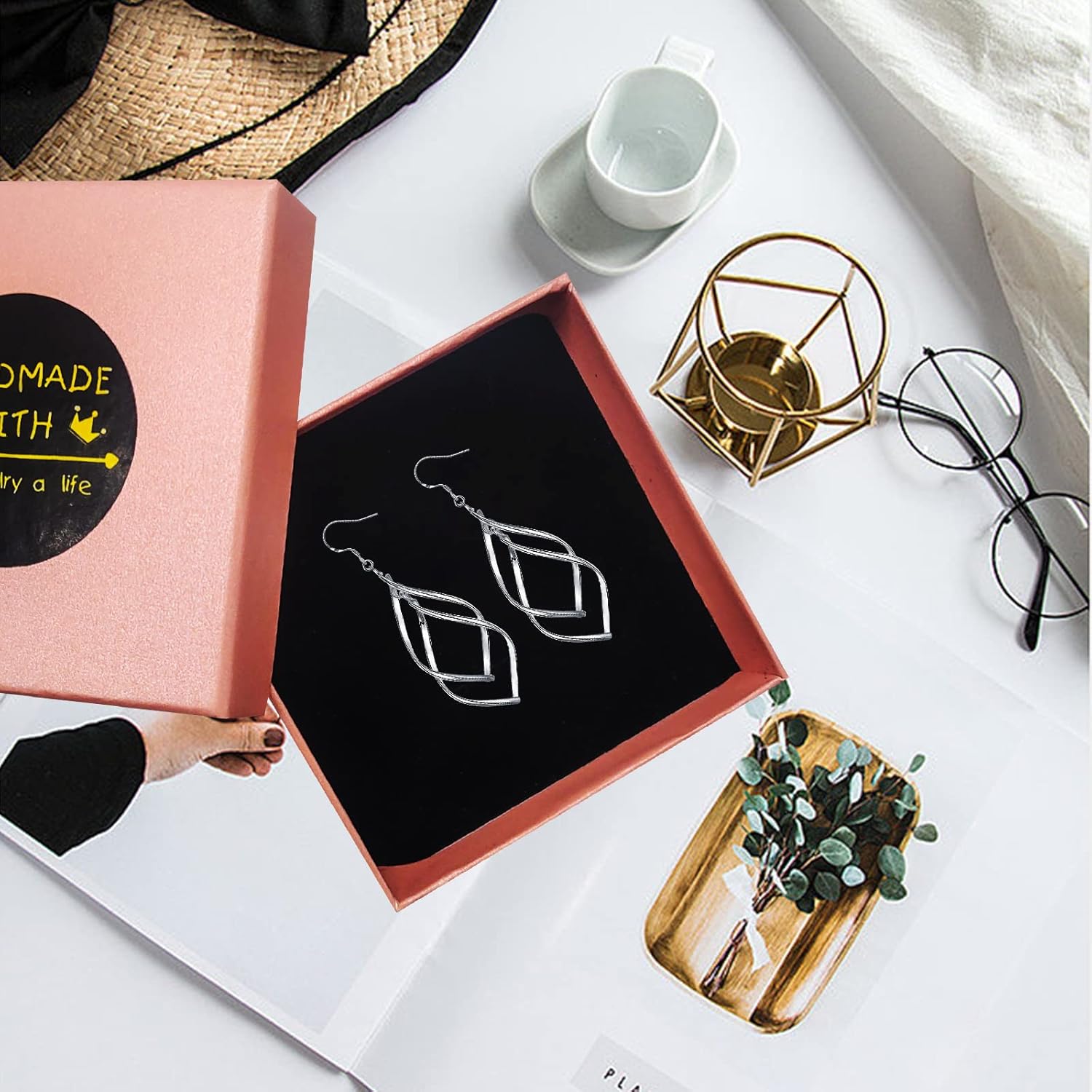 Double Twisted Linear Drop Statement Earrings Sterling Silver Dangle Earrings for Women Marquise Loops French Wire Drop Dangle Earrings for Women Anniversary Birthday Gifts - Image 7