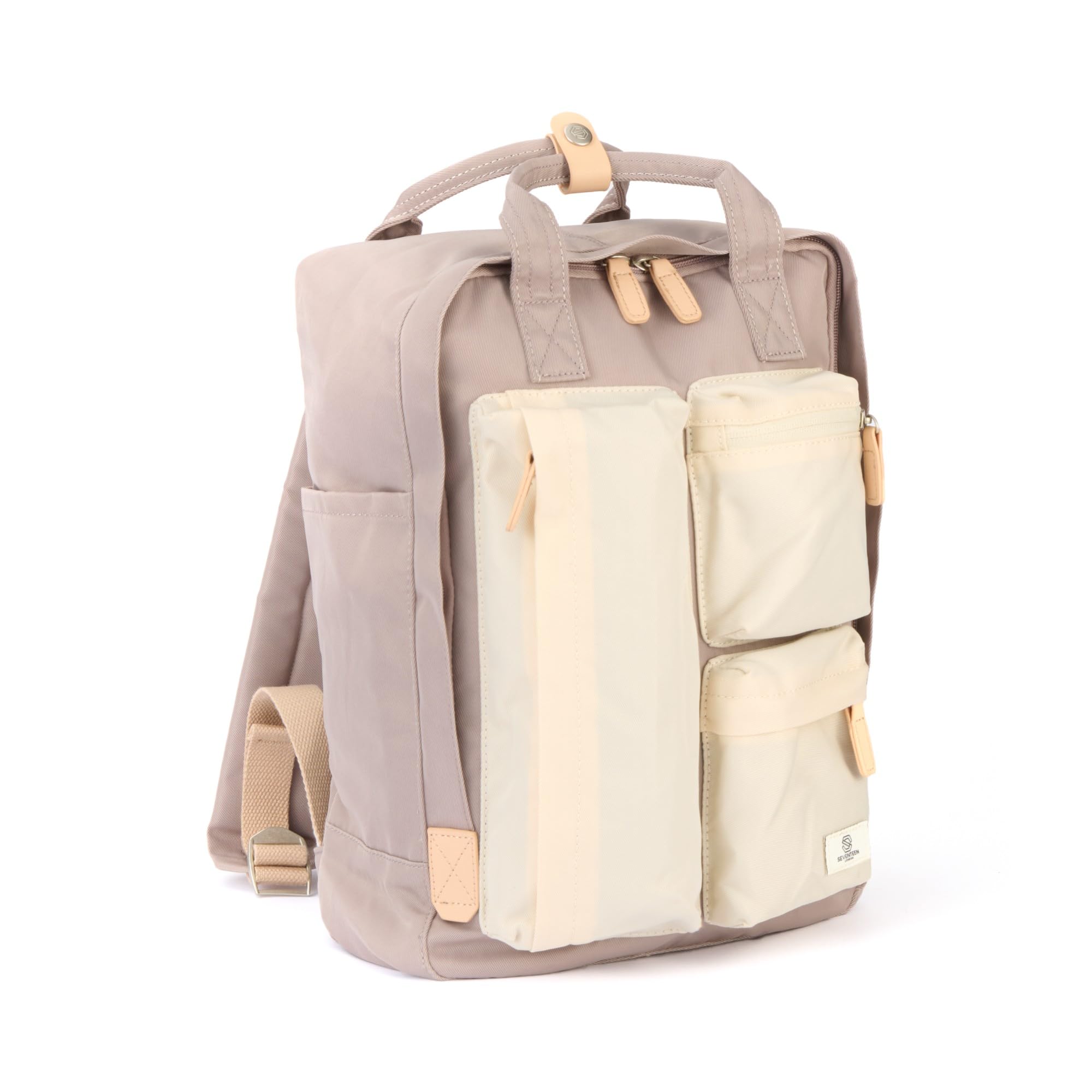 Seventeen London Unisex Grey & Cream – Modern Urban 'Piccadilly Circus' Backpack In A Classic Slim Simple Design – Fits Laptop Up To 13”