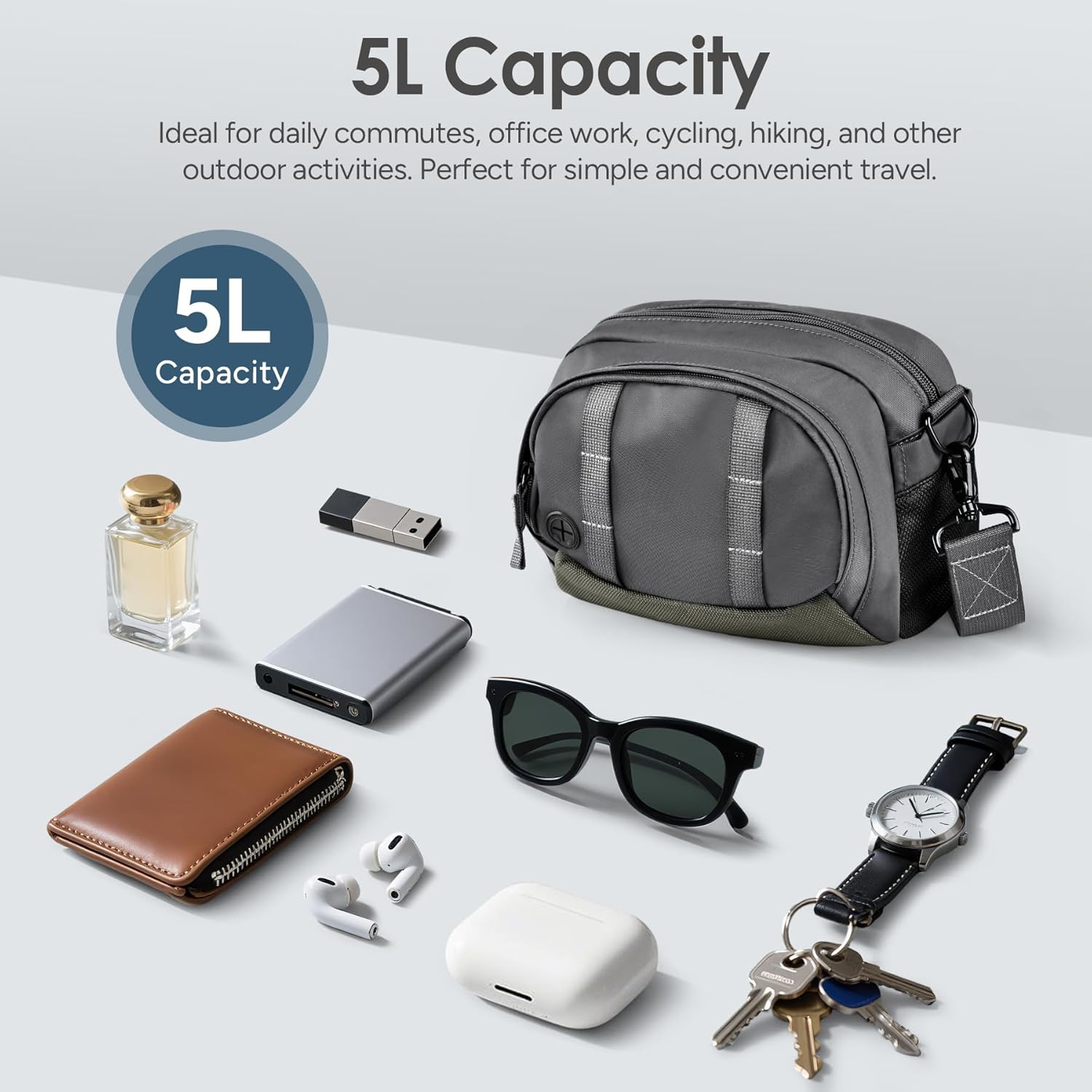 Lightweight Crossbody Bag 5L Unisex Sling Pack Shoulder Bags, Anti-Theft USB Charging - Image 4