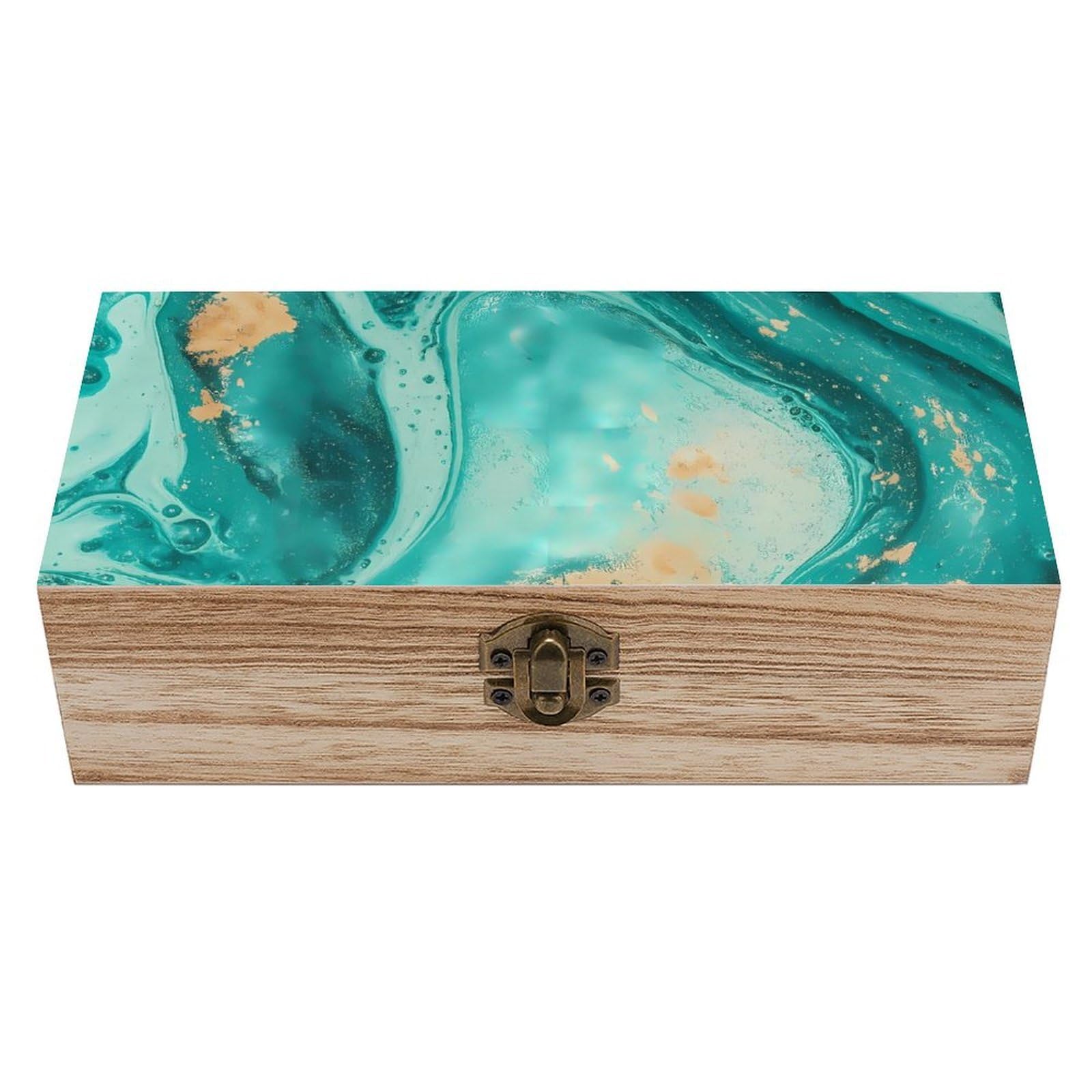 HLBSDM Teal Turquoise Marble Retro Wooden Storage Box Jewelry Art Gift Boxs Decorative Keepsake Boxes