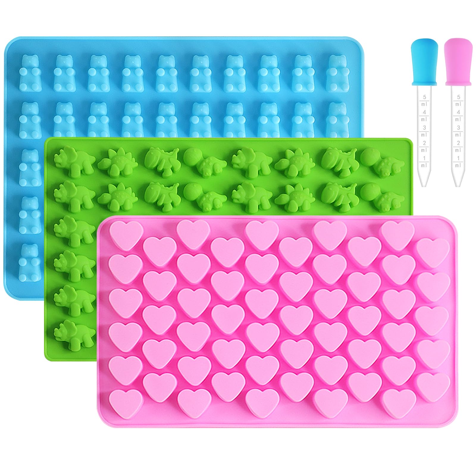 Alimat PluS Silicone Gummy Moulds, Sweet Moulds with 2 Droppers, Chocolate molds Including Mini Fruits, Sea Animals, Hearts