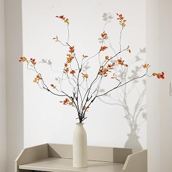 AENTGIU 4 Pcs Fall Stems Artificial Ficus Branches - Faux Thanksgiving Stems for Vases - Fake Fall Branches Vase Filler Centerpieces Autumn Decorations for Home, Table Decor, Entryway Console