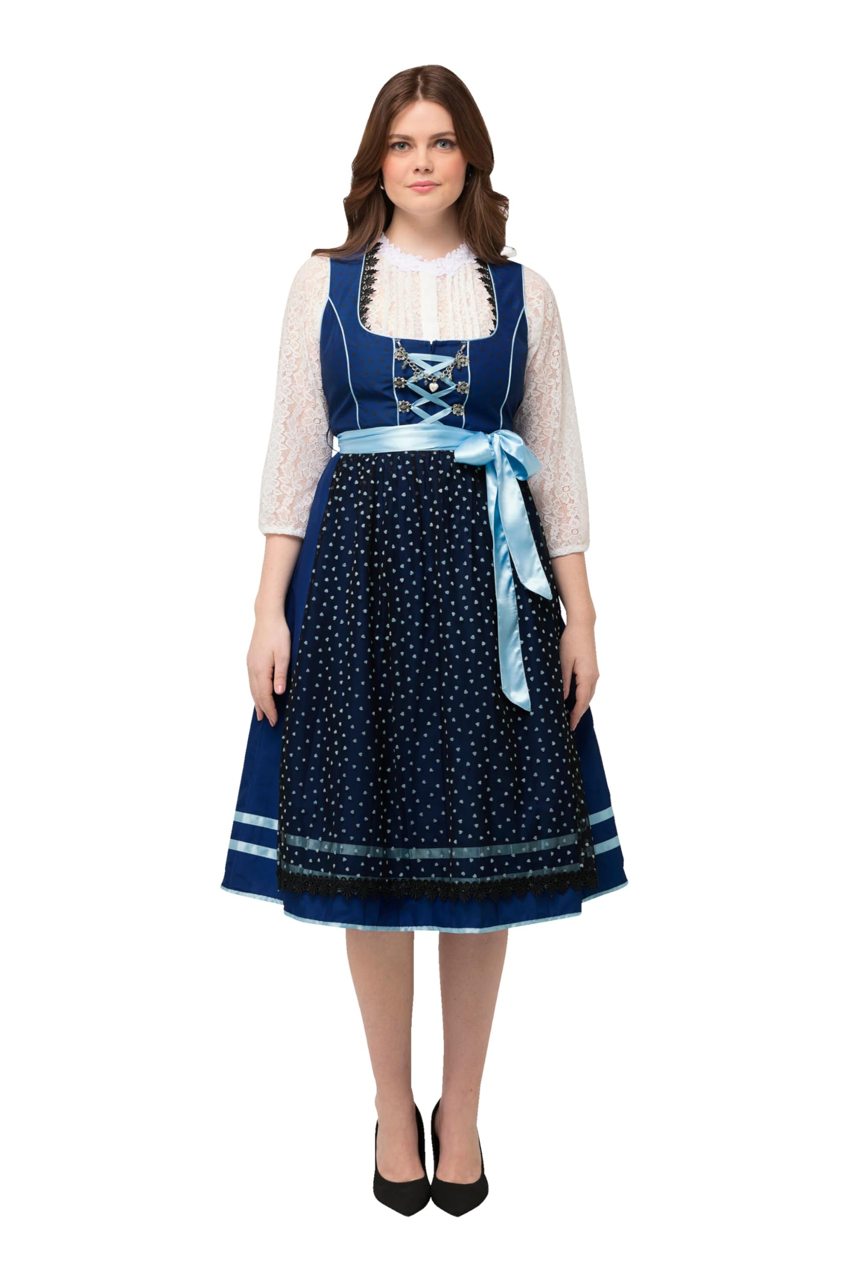 Ulla Popken Damen große Größen Übergrößen Plus Size Dirndl, Herzen, Zierkette, Carree-Ausschnitt, ärmellos 831733