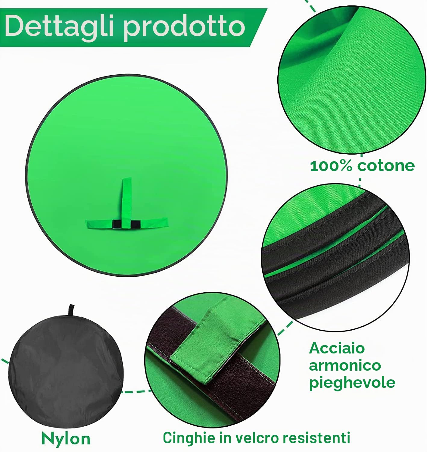 Green Screen 145cm, Sfondo Verde Fotografico Resistente Alle Rughe Pieghevole per Fotografia, Modem Registrazione Video Sistema di Sfondo