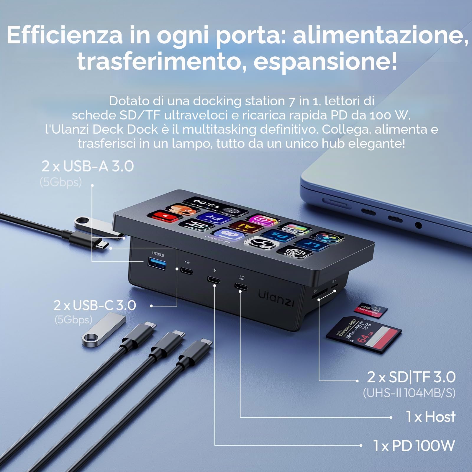 ULANZI D200H 7 in 1 U-Studio, Controller di streaming con14 pulsanti LCD e 13 tasti macro personalizzabili, Operazioni di trigger su piattaforme come OBS, Twitch e YouTube, compatibile con Mac/PC