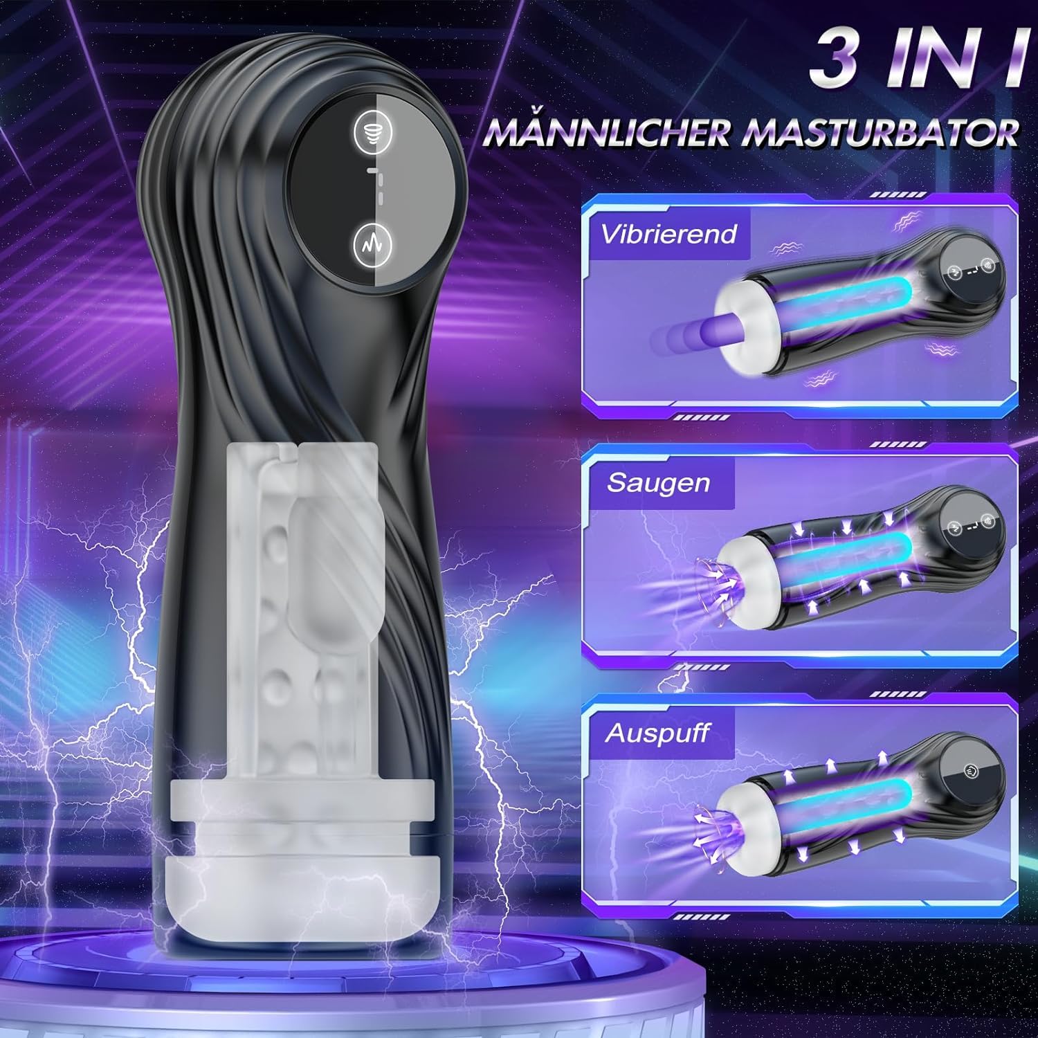 Generico Giocattoli Sessuali Che Si Masturbano per Uomini Elettrici con 7 modalità di Aspirazione E modalità di Vibrazione, Display LCD Tascabile Figa Pompino Vibratore del Pene Anelli del Pene